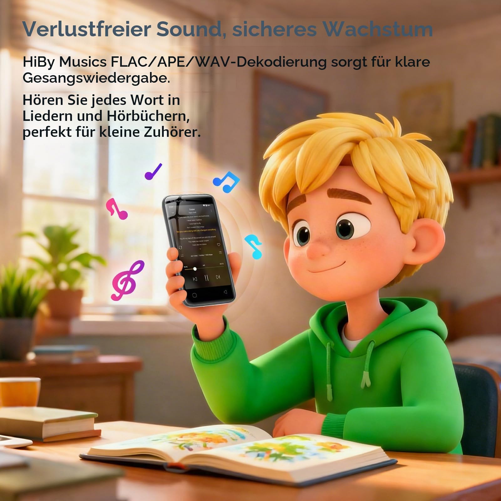 MP3-Player für Kinder, Kindersicherung, 16 GB, unterstützt Spotify und Audible, Bluetooth und WLAN (glänzendes Schwarz)