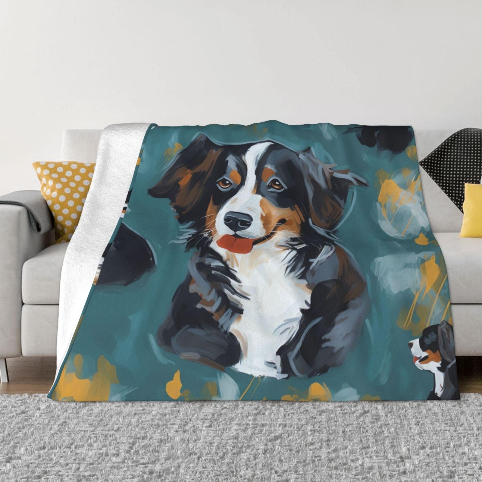 Couverture canapé imprimé chien contre le froid plaid flanelle léger microfibre