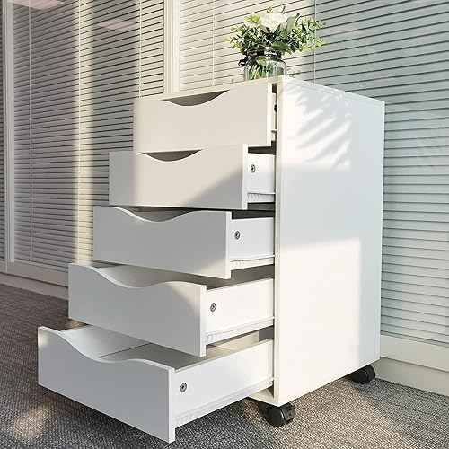 Miniatura 9 de EDGEWOOD Archivador vertical de 5 cajones, organizador de madera para debajo del escritorio, 16 pulgadas de profundidad x 16 pulgadas de ancho x 26