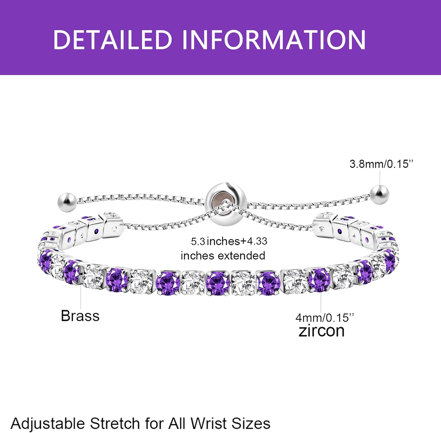Uloveido Adjustable Slider Tennis Bracelet for Women - 4mm Cubic Zirconia Classic Bracelet - Summer Jewelry Gift for Women - Image 5