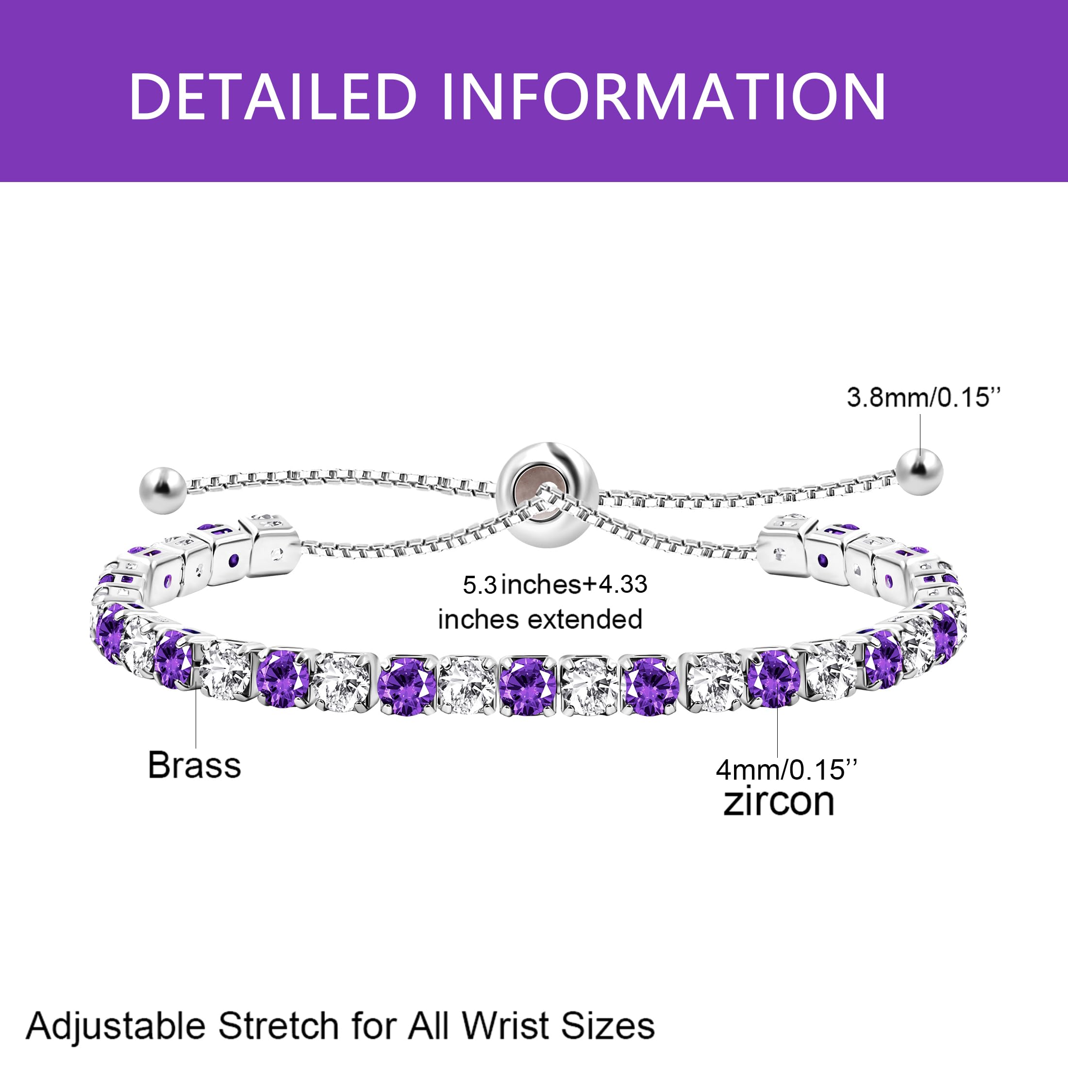 Platinierte Tennisarmbänder – Verstellbarer Zirkonia für Damen YA4375