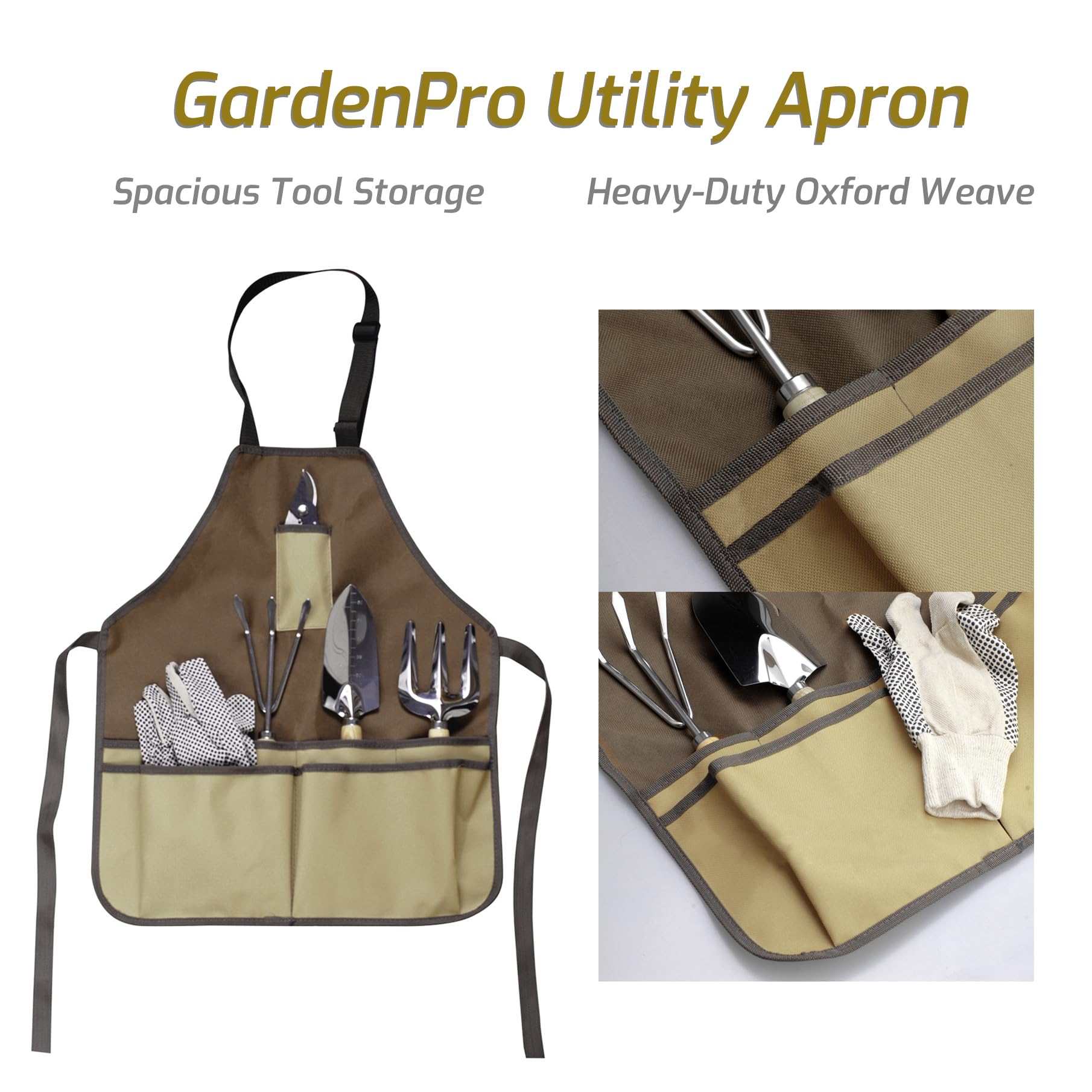 Juego de herramientas de jardín de 13 piezas con bolsa de mano y delantal, alfombrilla de trasplante – Kit de plantación resistente de acero inoxidable, asas ergonómicas antideslizantes
