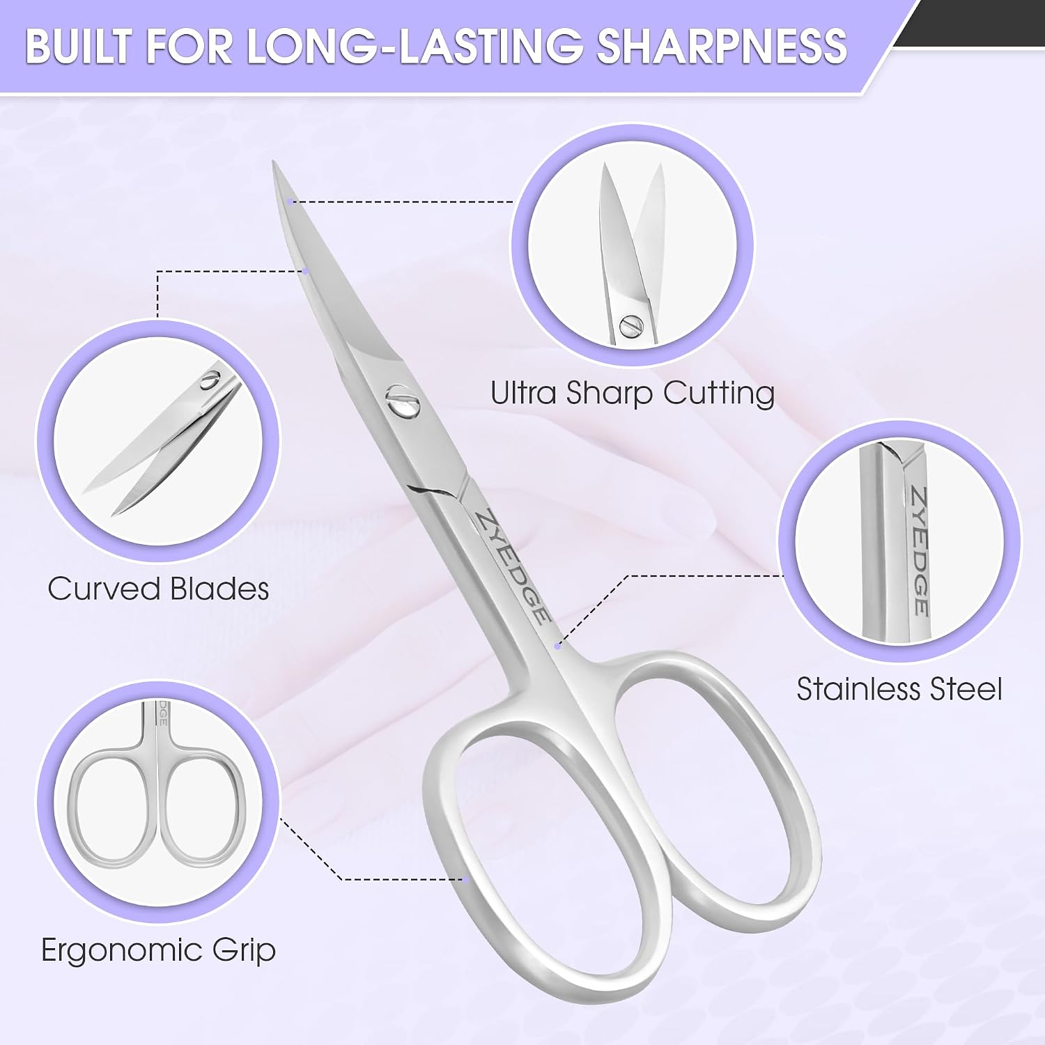 Curved Nail Scissors for Women & Men – Stainless Steel 3.5 Inch Small Manicure Scissors for Toenail, Fingernail, Nose Hair, Mustache, Eyebrow and Eyelash (Curved Nail Scissors)