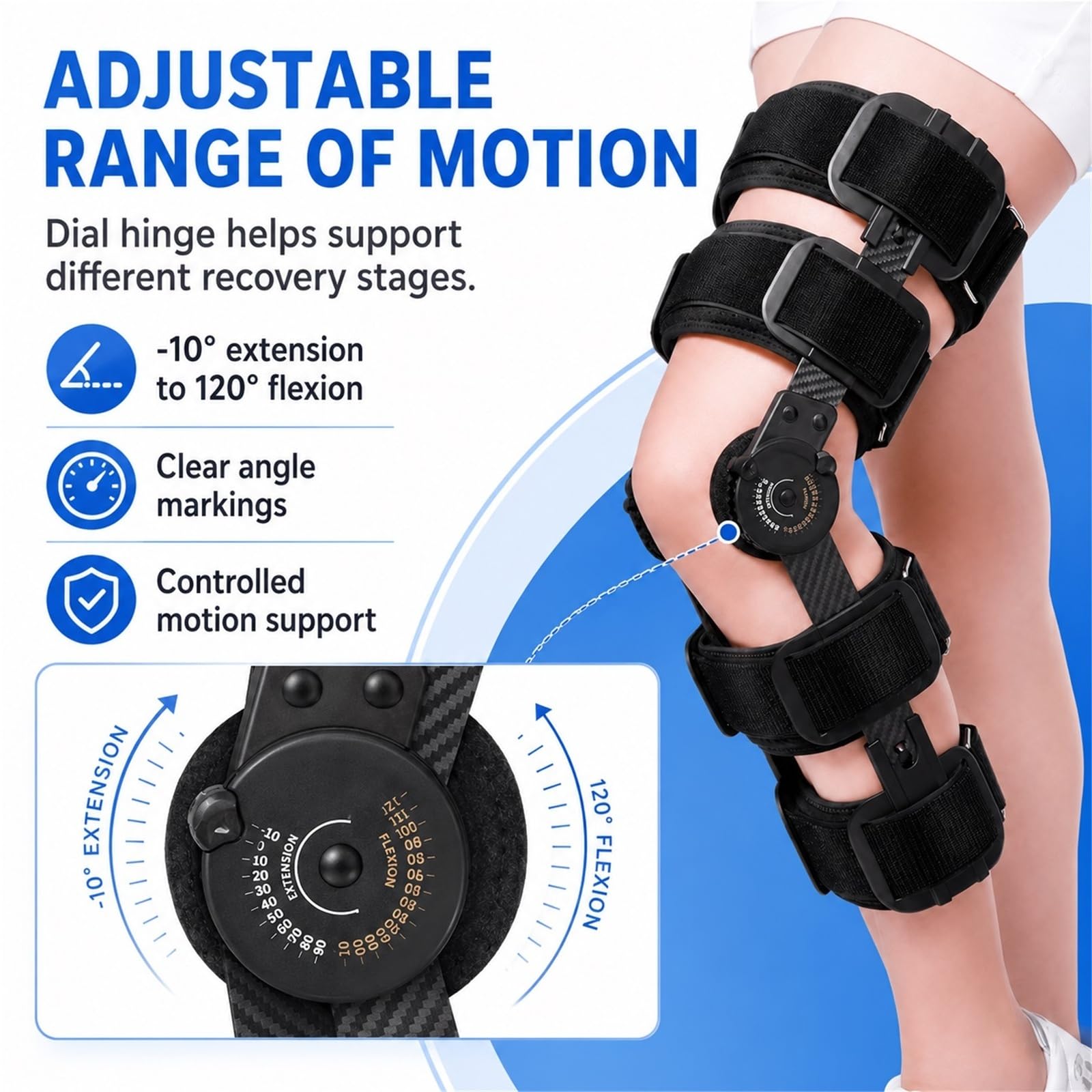 Rodillera Articulada ROM Ajustable Estabilizador Postoperatorio para Recuperación de Ligamentos y Menisco Soporte Ortopédico Inmovilizador Unisex Pierna Izquierda Derecha