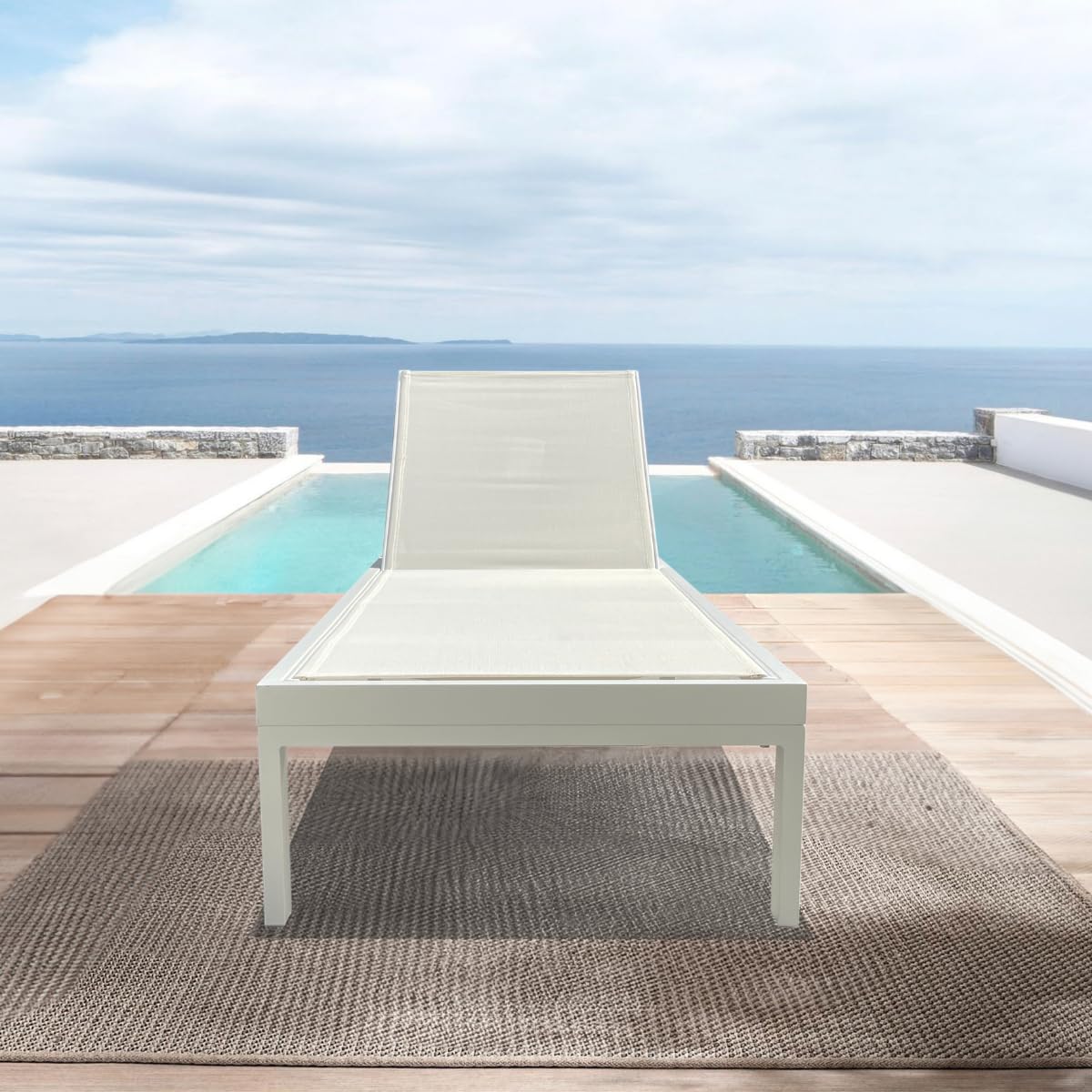 MOMMA HOME Tumbona Jardin Exterior - Reclinable 5 Posiciones, para Piscina y jardín, Ruedas de Aluminio, Textilene Tumbona Plegable, 196x65x30,5/83 cm (Blanco)