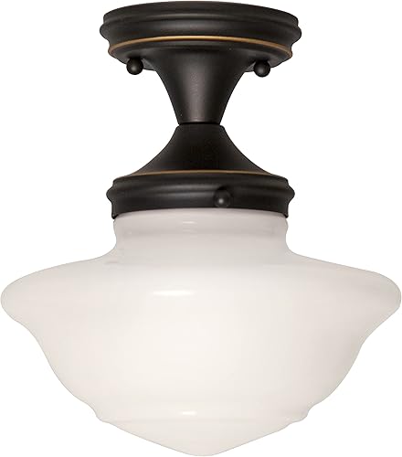 Miniatura 9 de Design House 577502 Schoolhouse Lámpara de techo semiempotrada moderna vintage para interiores con vidrio blanco para entrada, pasillo, cocina,