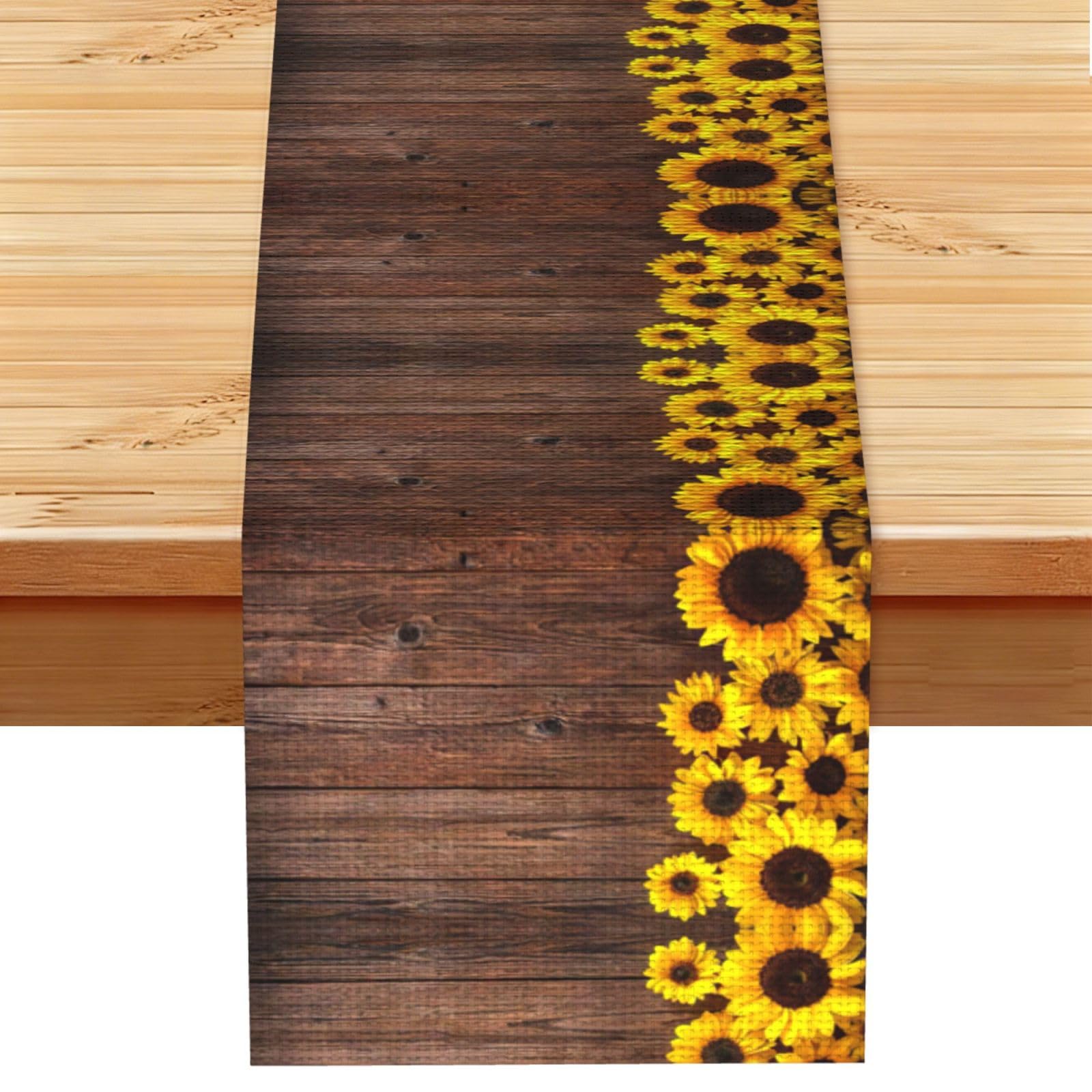 Sunflower Plank Stylish Printed Table Cloth, Decorative Table Runner 13x72in for Home, Party and Banquet Home Decor