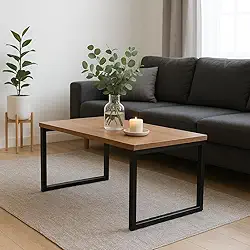 Mesa de Centro Estilo Industrial Fabricado em Metalon 20x20 e Tampo em MDP de 15mm. Ideal para sala, Super resistente e firme. (Freijó)