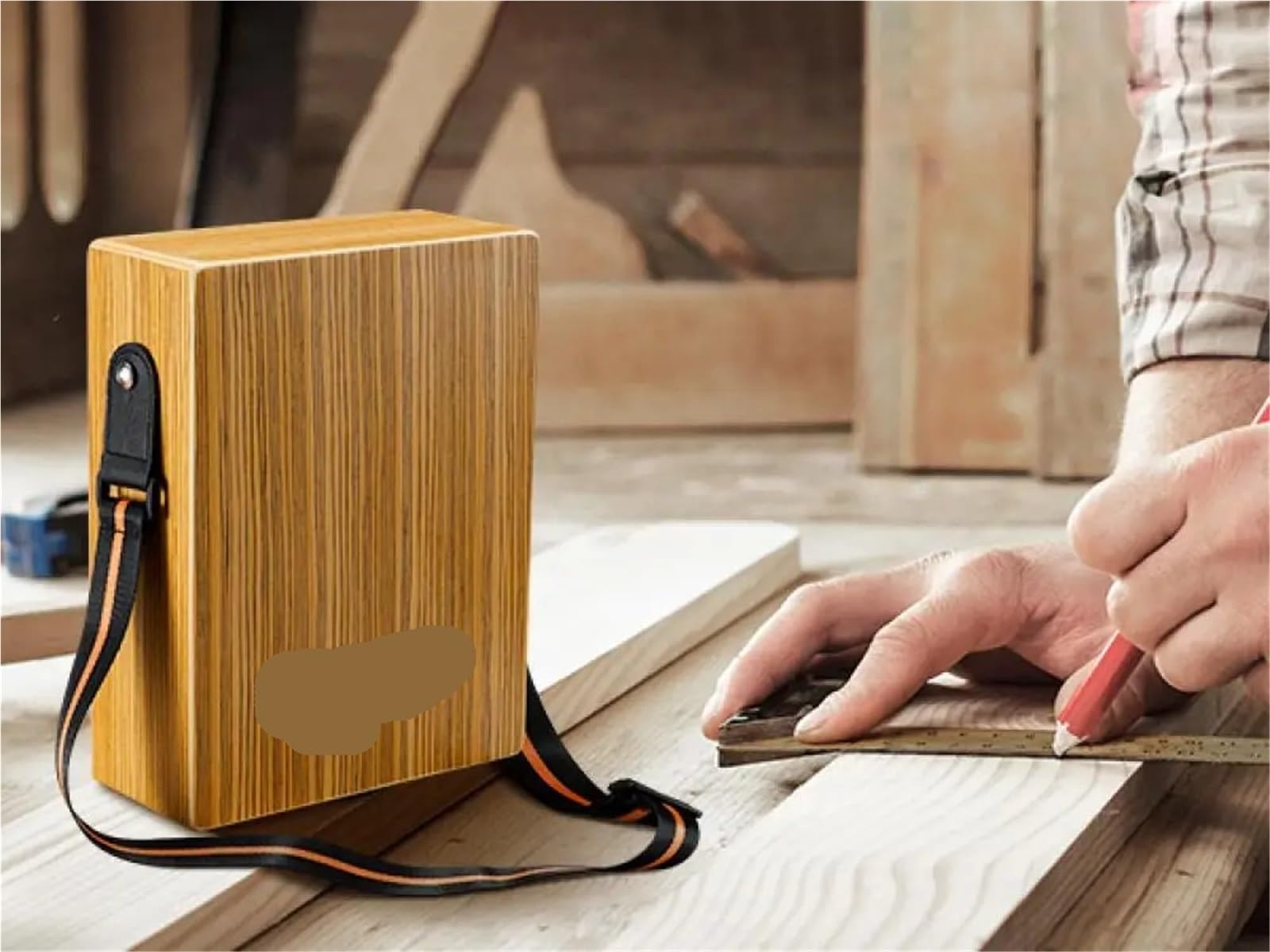 Cajon Cajon in legno con chitarra, strumento a percussione compatto in miniatura tracolla e borsa portaoggetti, tamburo musicale a mano
