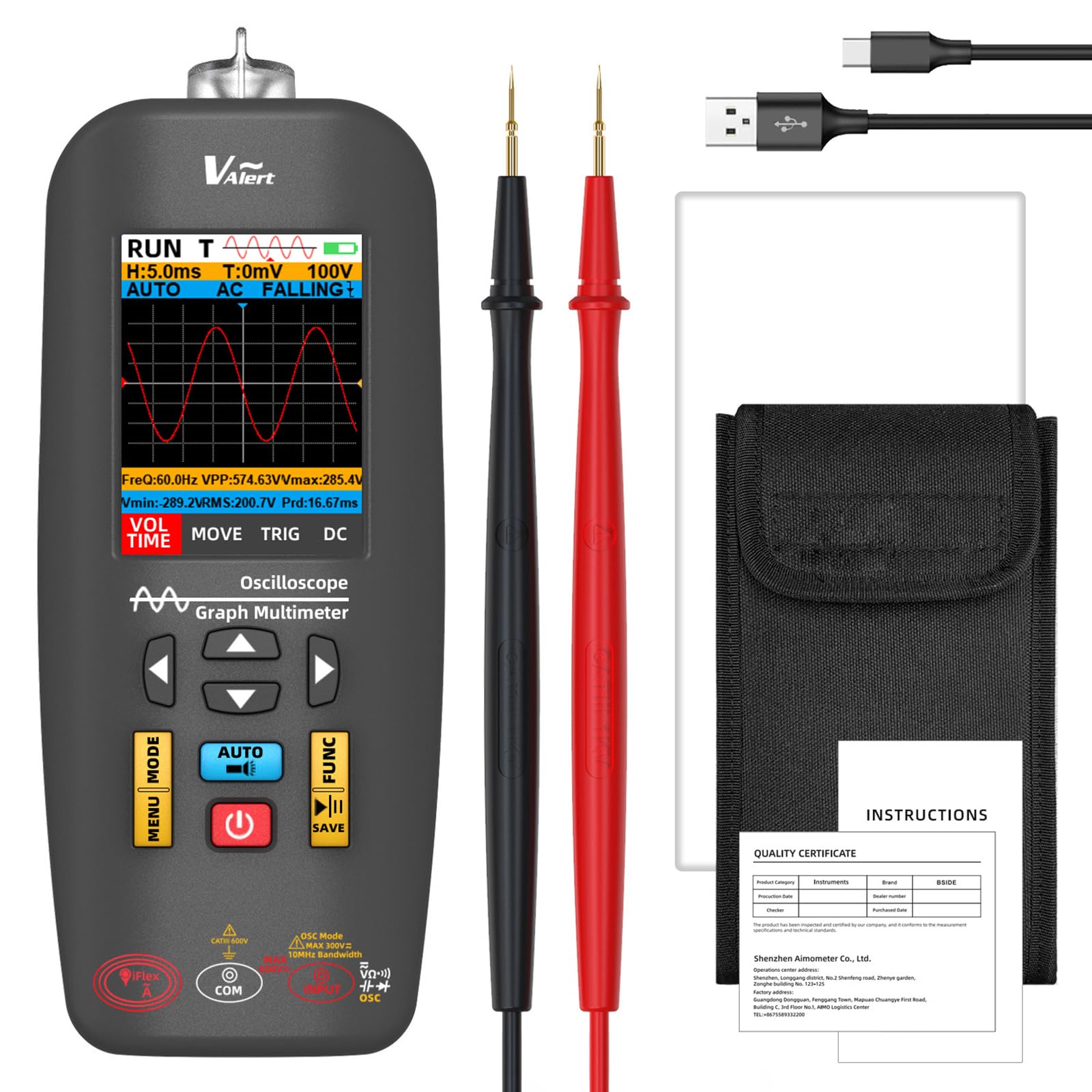 10MHz Bandwidths Handheld Oscilloscope with Color Display & Multiple Activates Mode for Electronic Signals Analysis Transportable Oscilloscope with Multimeter