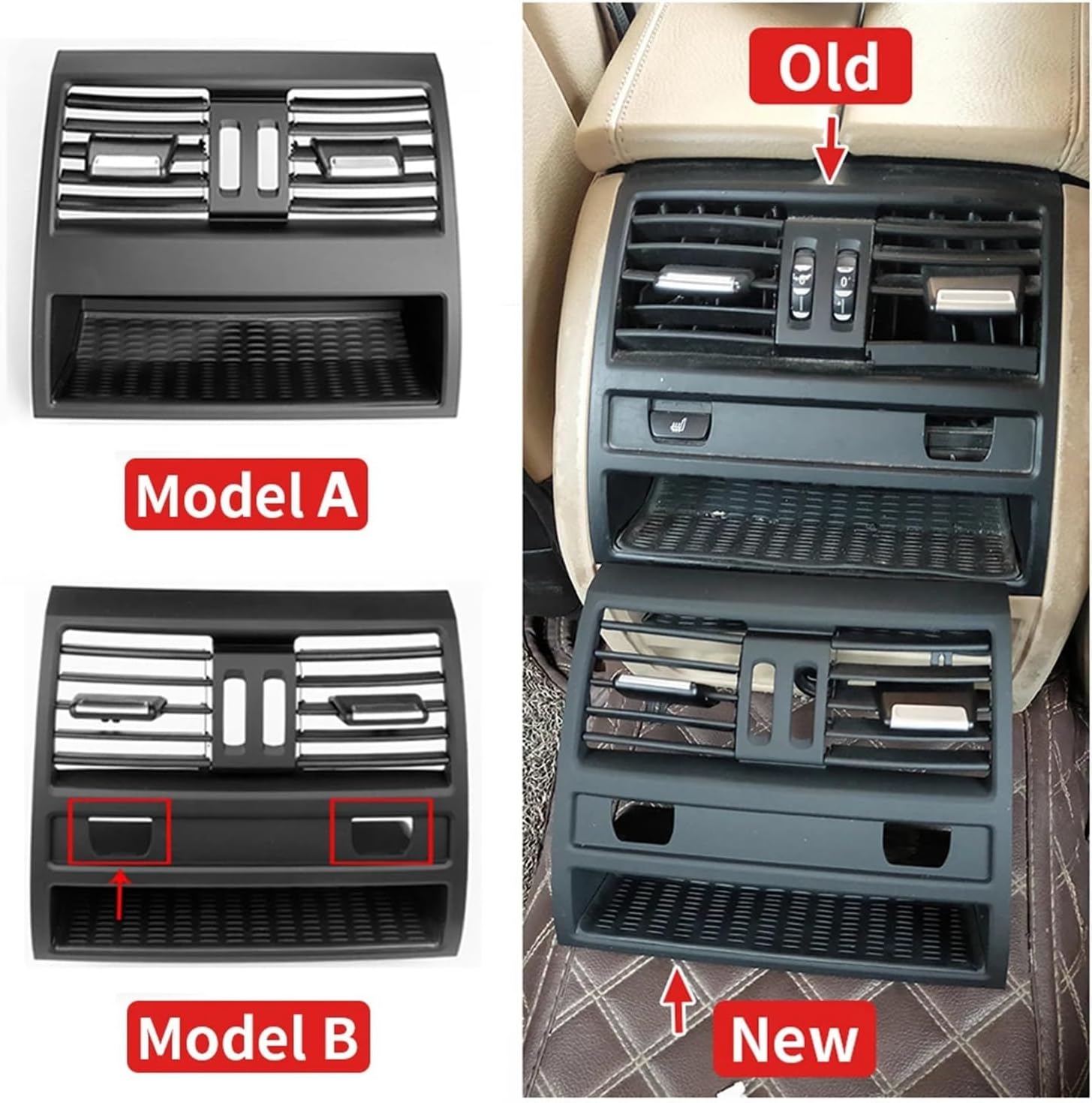 Rear Fresh Air Conditioning Vent Outlet Chrome Plain Black Grille Panel | Compatible With BMW 5 Series F10 F11 F18 520i 523i 525i 528i 535i1(Model A NO Chrome)