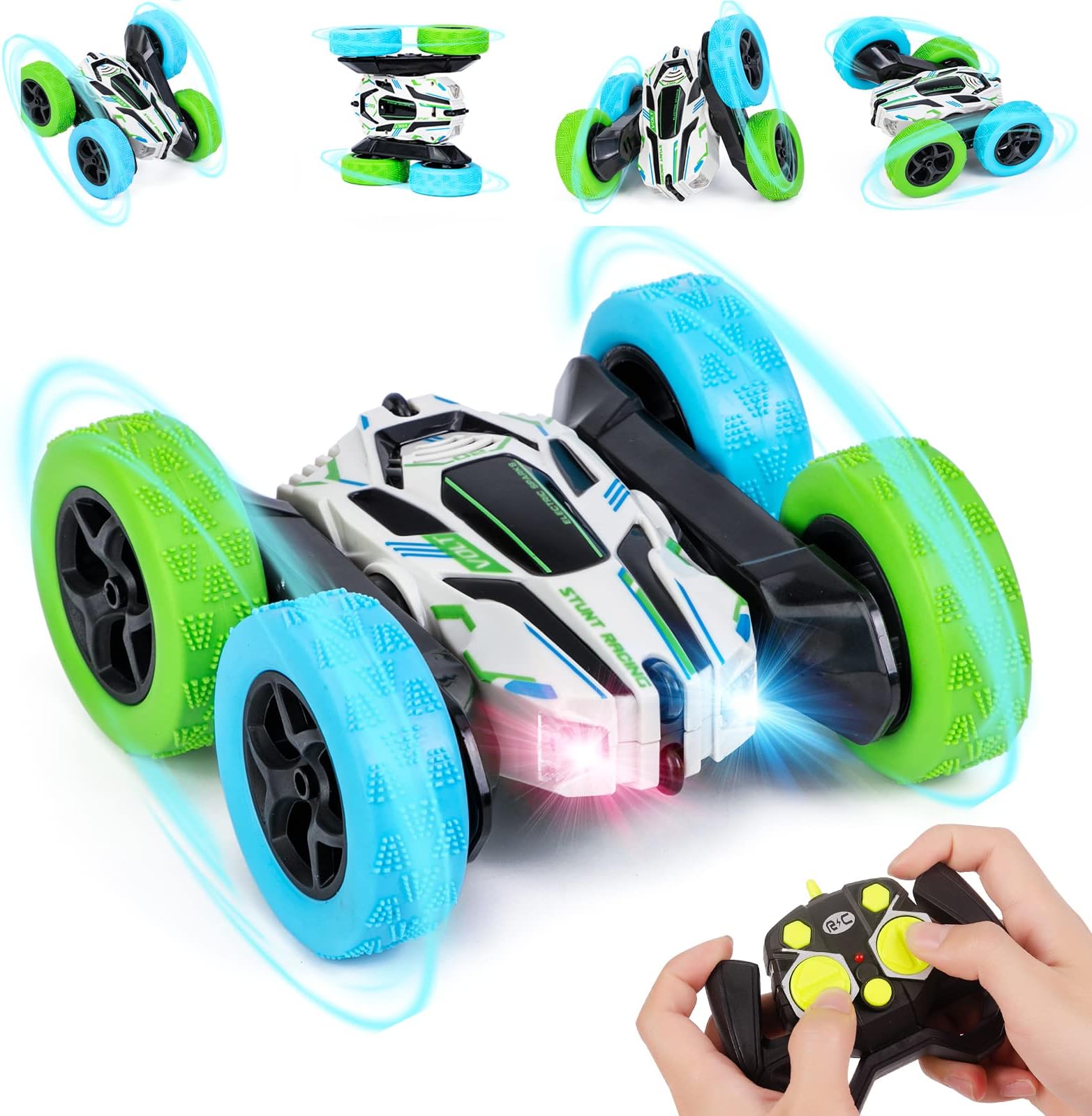 Thedttoy Remote Control Car 360° Double Side Flips RC Stunt Car, 2.4Ghz 4WD High Speed Off Road Toy for 3-12 Years Old Boys & Girls, Rechargeable Radio Control Truck (White)