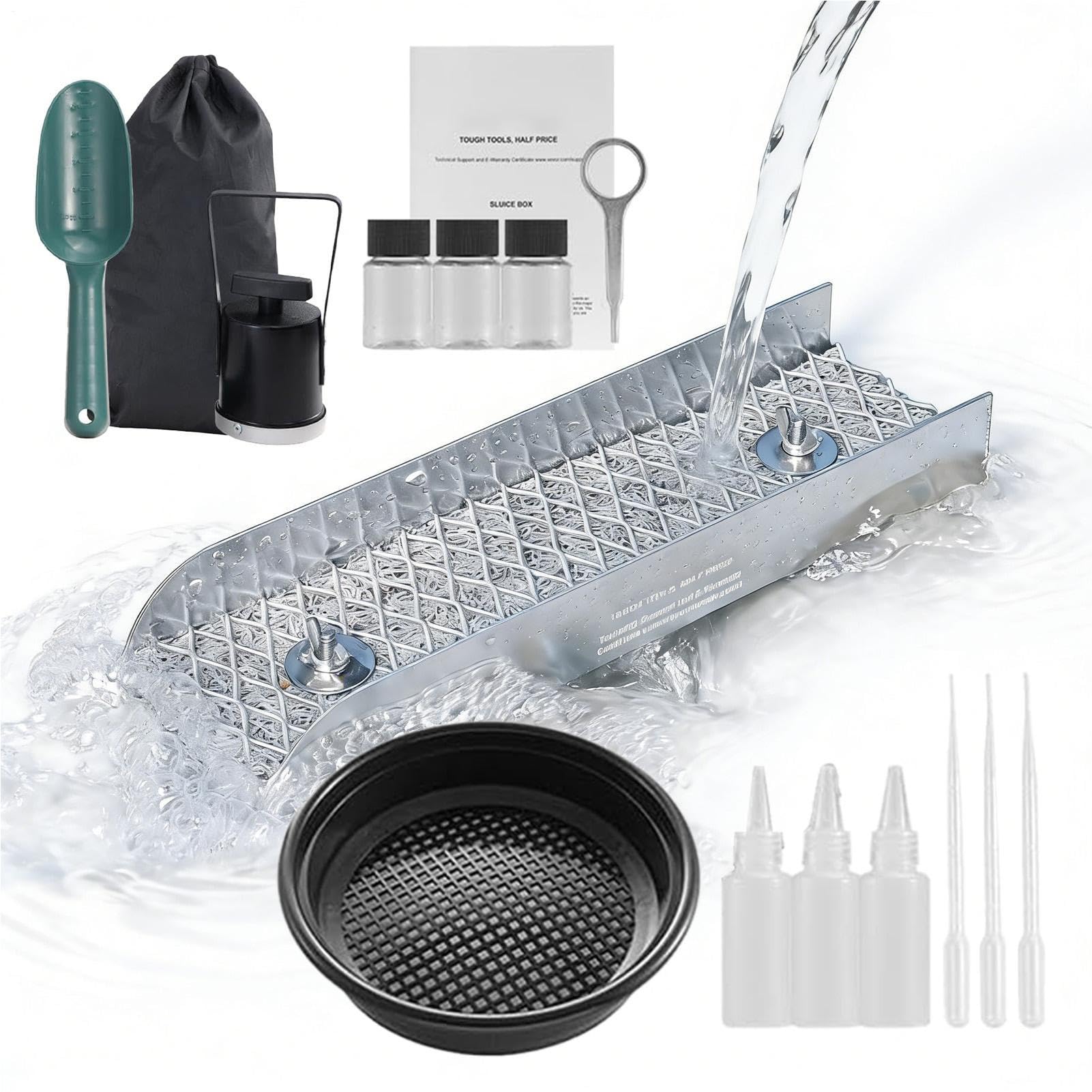 Kit de Minería de Oro Herramientas Metálicas Portátiles Pequeñas | Kit de Prospección de Oro Compacto para aventuras de exploración en lagos, ríos, montañas, para prospectores y mineros