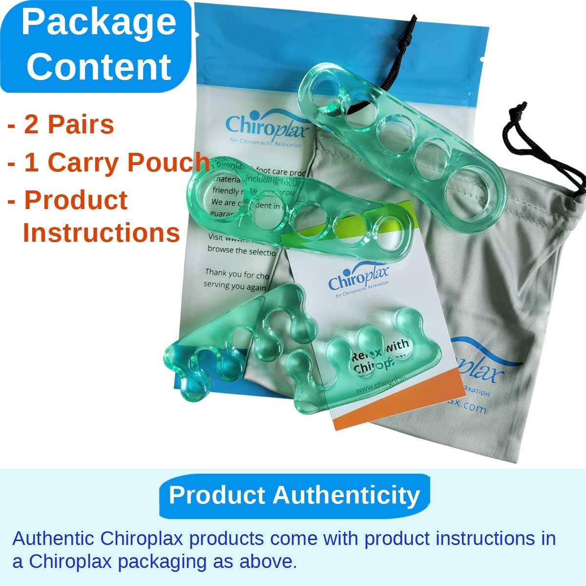 Chiroplax Separadores de dedos de gel para juanetes, alivio de juanetes, martillo superpuesto, corrector enderezador de dedos (2 pares con bolsa) (verde menta)