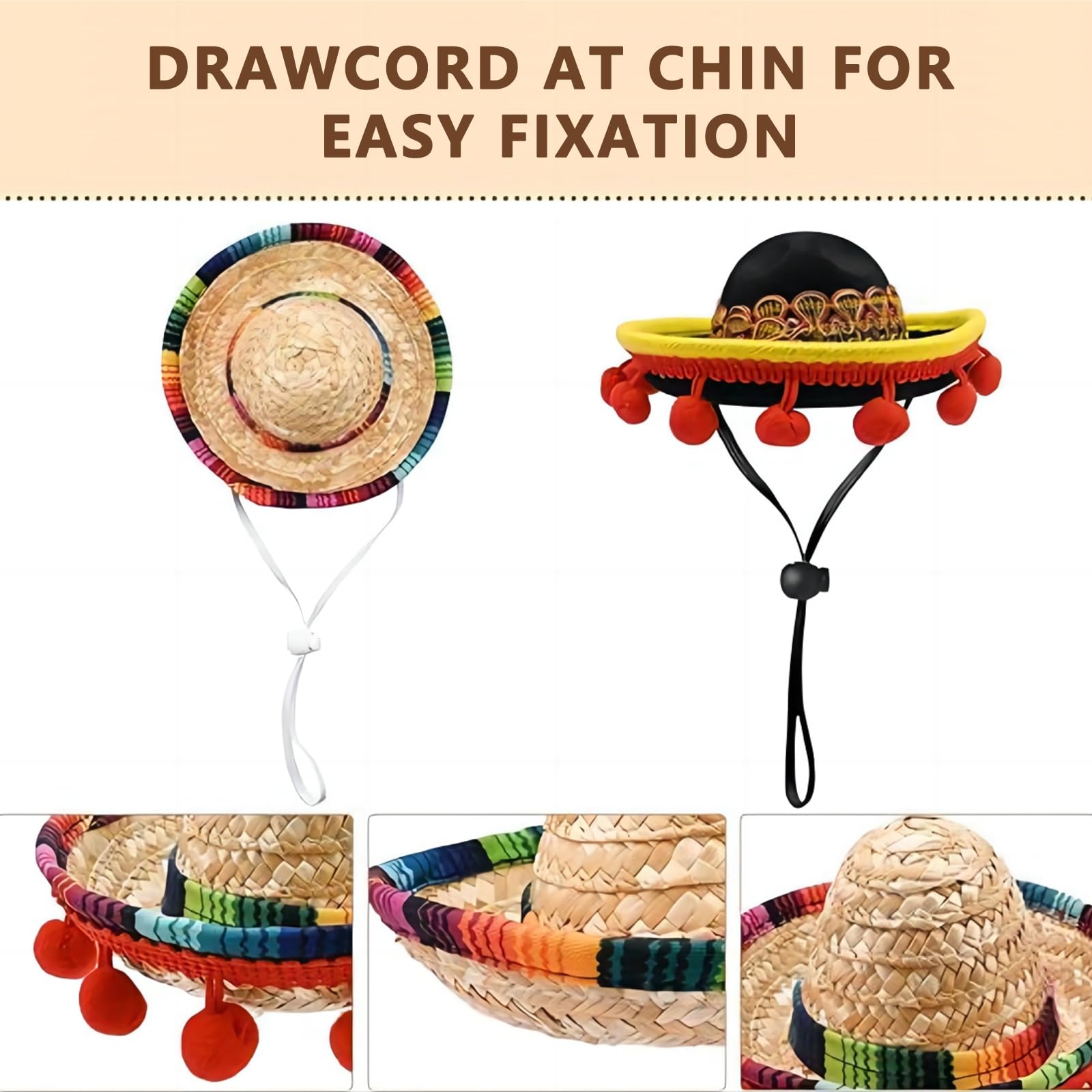 6 pz Mini cappelli messicani Mini cappelli Sombreros Mini cappello di paglia Fiesta Decorazioni per feste messicane per Cinco De Mayo Fiesta messicana Carnevale Bambini Cani Gatti Festa
