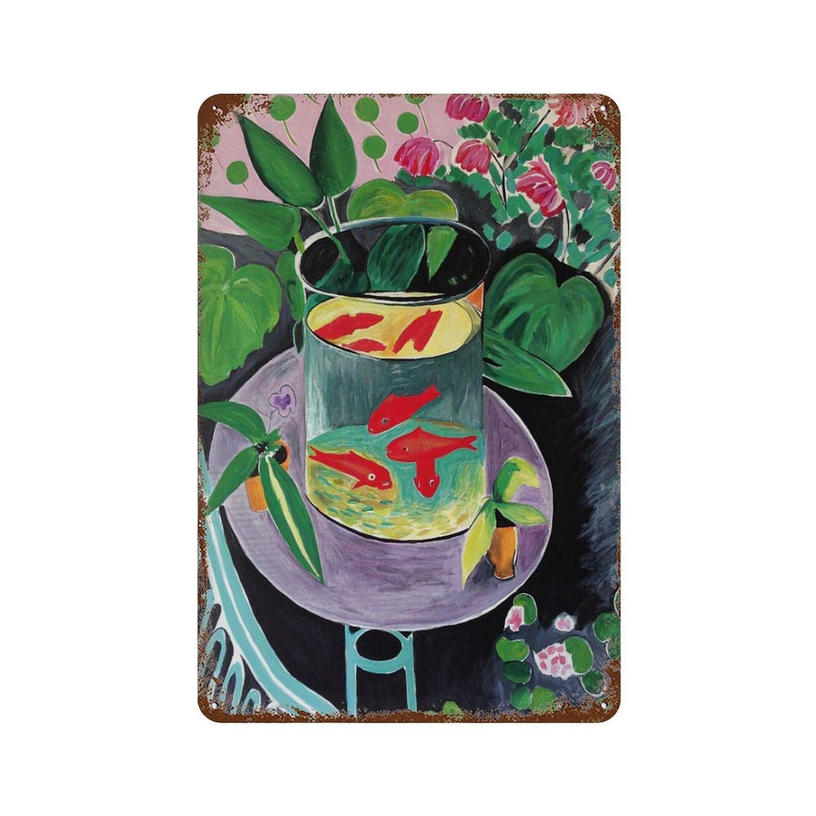 xiaoxiaoshen Henri Matisse Goldfish Mid-century Modern Decor Wall Decor Art Metal Tin Poster Modern Home Decor Art Home Bar Shop Decorations Vintage Sign 30x20cm