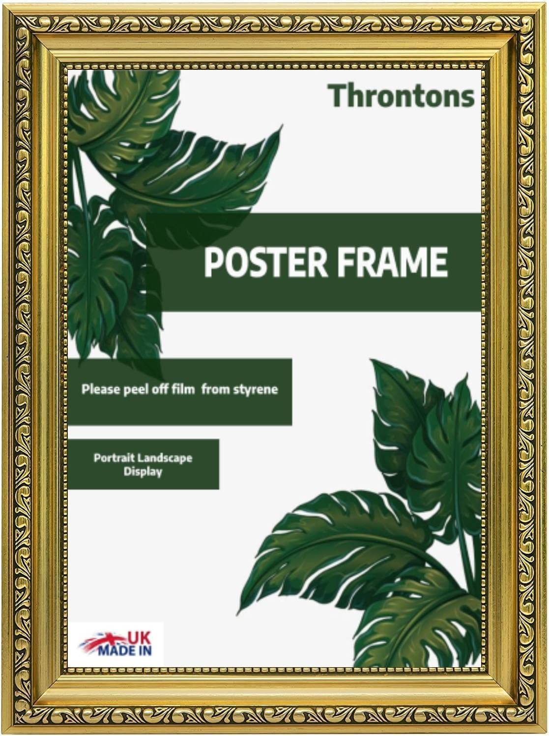 Throntons Shabby Chic Gold Frame A1-59.4 × 84.1 cm Ornate Antique Vintage Style Picture Photo Poster Frame with MDF backing board with Perspex Sheet