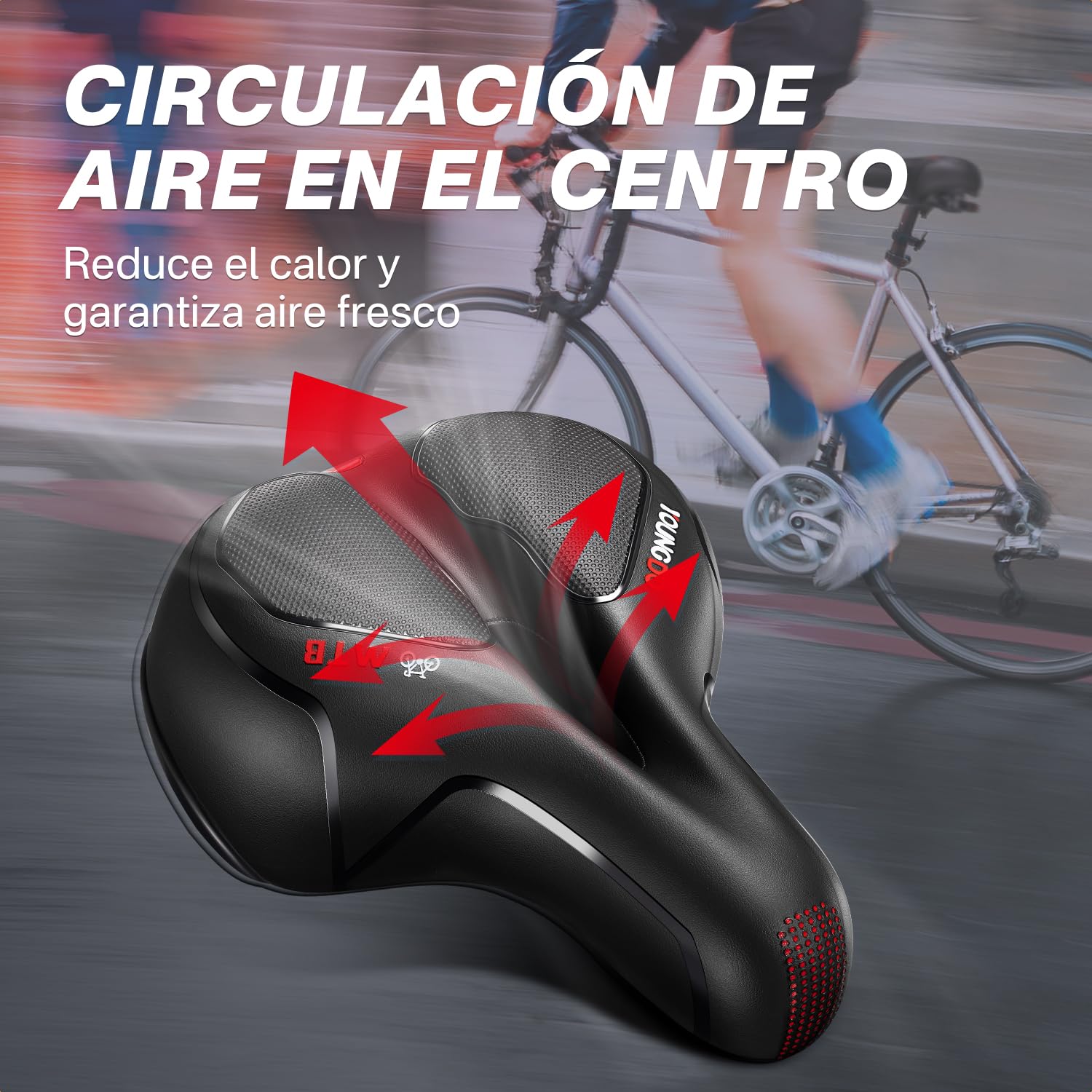 YOUNGDO Sillín para Bicicleta de Gel Ergonómico Transpirable, para Carretera, Montaña y Ciudad