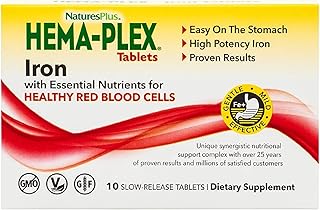 NaturesPlus Hema-Plex Iron - 10 Slow-Release Tablets - 85 mg Chelated Iron - Total Blood Health - with Vitamin C & Bioflavonoids - Vegan, Gluten Free - 10 Servings