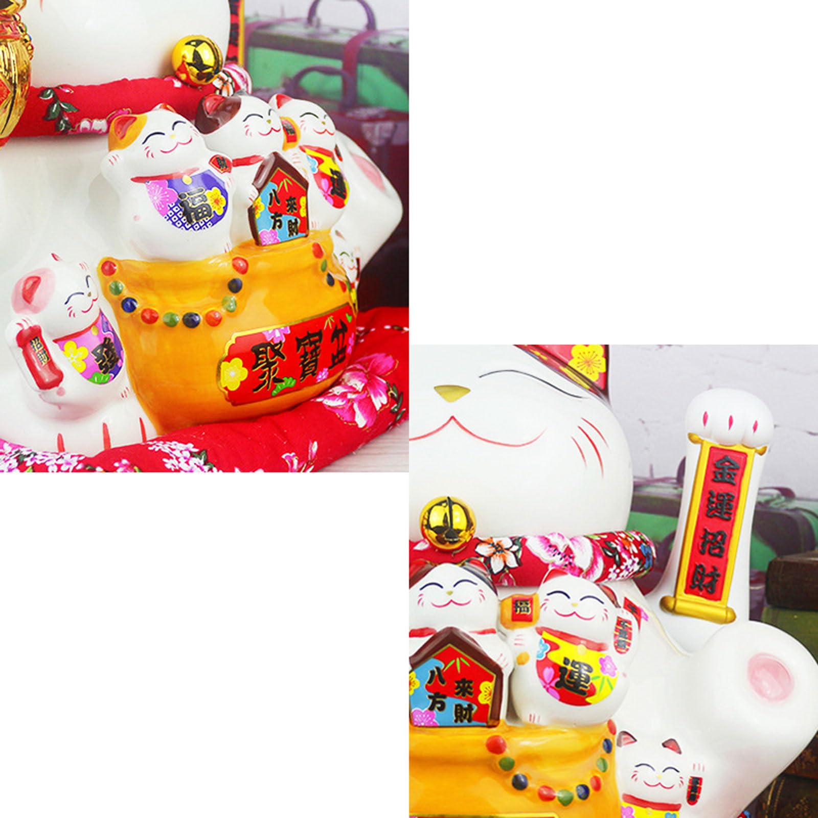 18 cm Chat Fortune Maneki Neko Agitant Chat Chanceux Maneki Neko avec Bras Mobile Maneki Neko en Céramique Agitant Statuette de Chat Fortune, pour la Décoration de Bureau à Domicile et de Magasin (B