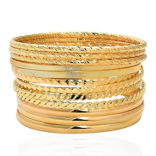 Boho Gold Bangle Bracelets for Women Bohemian Stackable Bracelets Sets for Women Dainty Round Bracelet Metal Aztec Multi Bangle Bracelets for Women Textured Bangles Bracelet Accessories 12 Pcs