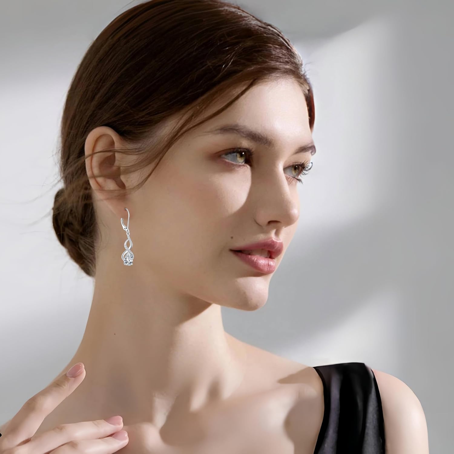 Infinity Dangle Drop Earrings 925 Sterling Silver Teardrop Leverback Earrings Birthstone Jewelry Gifts for Women - Image 2