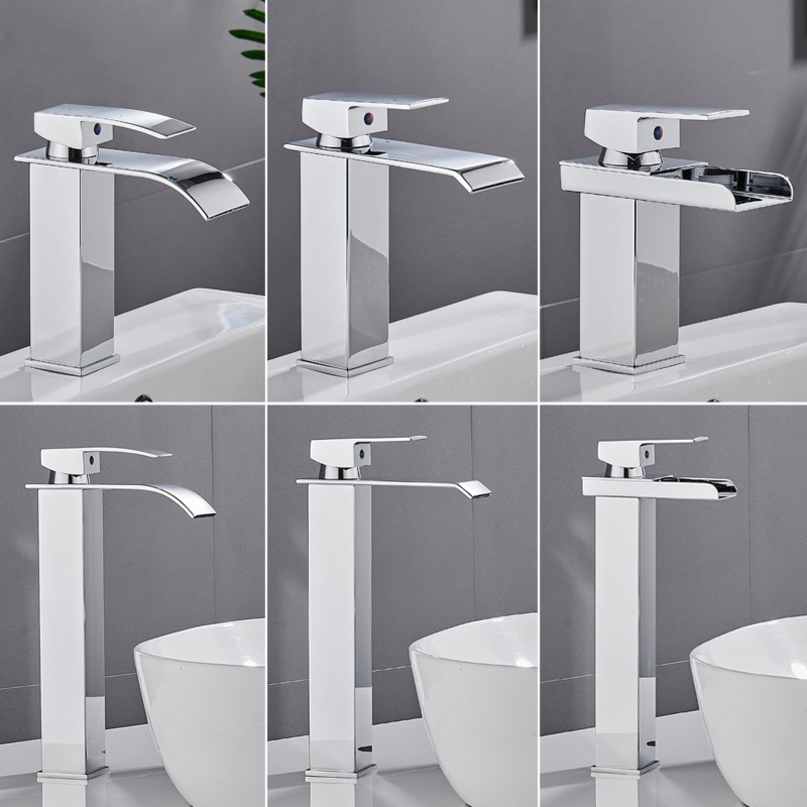 Rubinetto a cascata caldo e freddo Rubinetto a cascata con beccuccio largo Miscelato ad acqua miscelata monoforo da bagno, colore cromato basso - Stile cascata