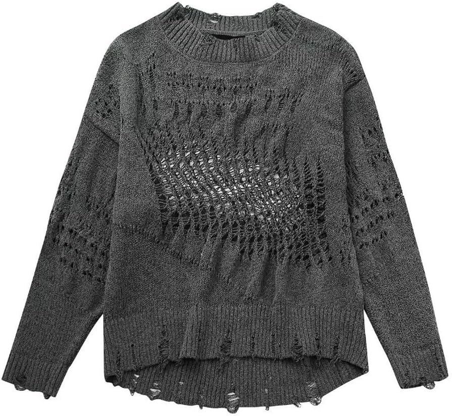 Women's Solid Color Loose Broken Hole Hollow Long Sleeve Knit Sweater Sweater