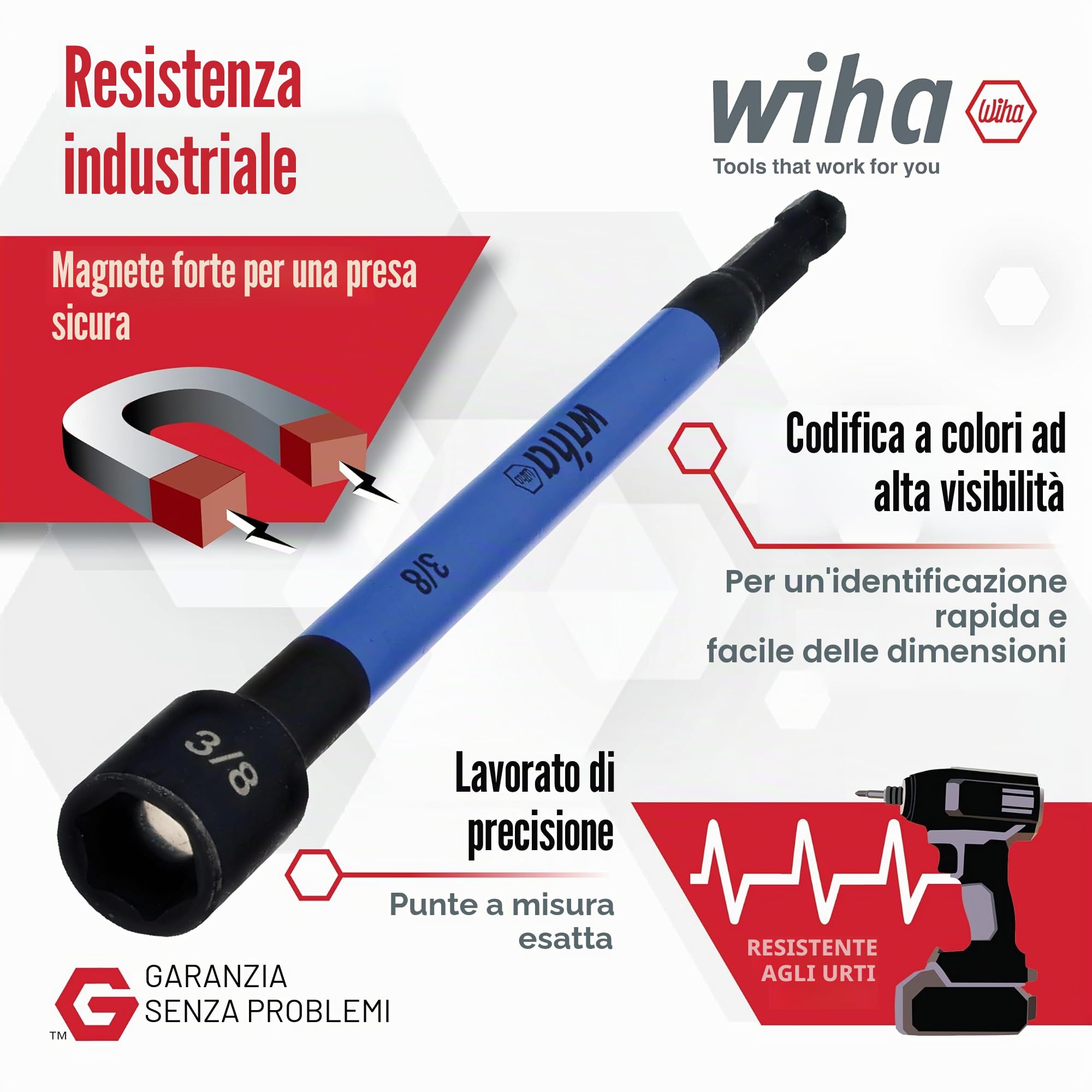 Wiha 70486 | Set di 6 dadi magnetici con codice colore
