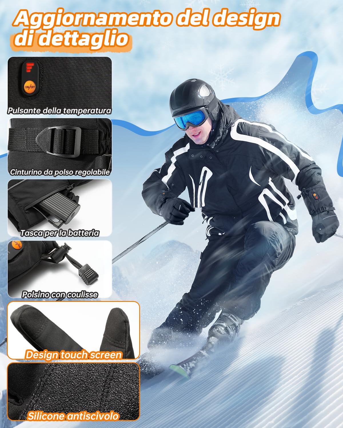 POSUGEAR Guanti Riscaldati per Donna Uomo, Guanti Riscaldati con 7.4V 3000MAh*2 Batteria Ricaricabile, Guanti Riscaldanti Invernali Impermeabile Touchscreen per Sci, Escursionismo, Caccia, Pesca
