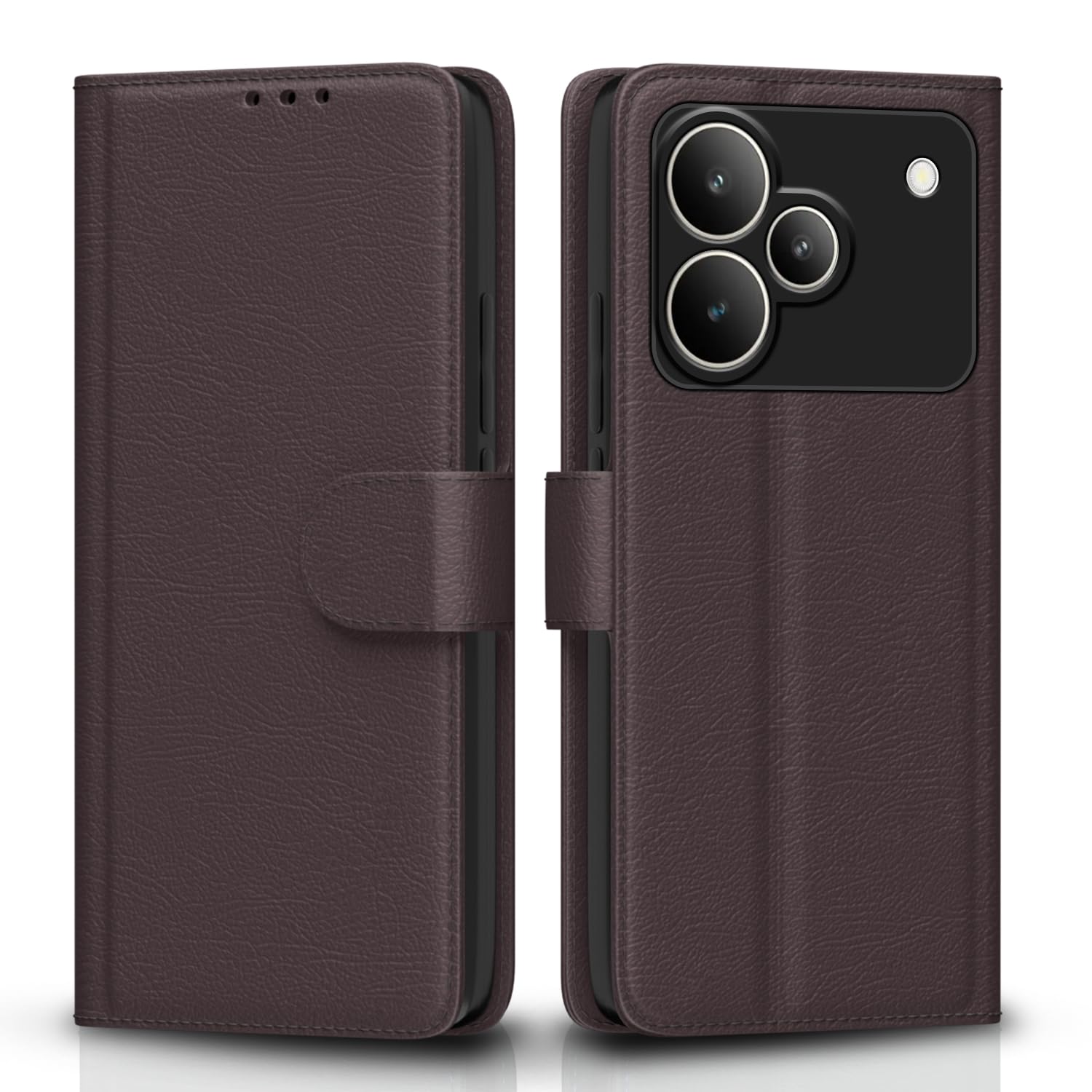 Pikkme Flip Cover for Realme P4 5G Leather Finish | Inside TPU with Card Pockets | Wallet Stand and Shock Proof | Complete Protection Flip Case(Coffee)-image-19