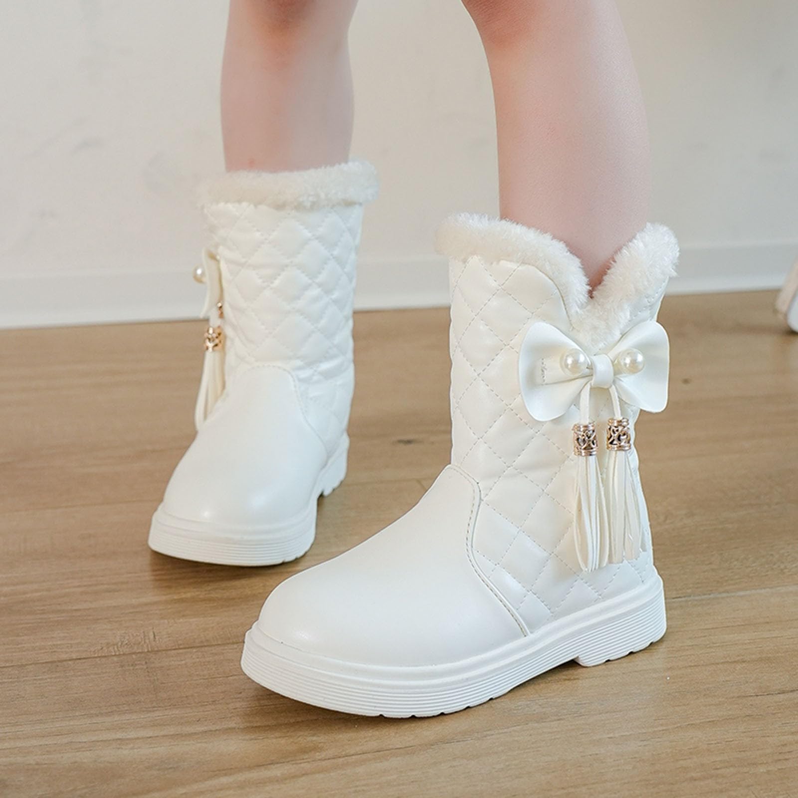 Botas para niños Botas de Nieve de otoño e Invierno para niñas, Gruesa, Antideslizantes, cálidas, cómodas, Botas con de Color (White, 31.5 Little Child)