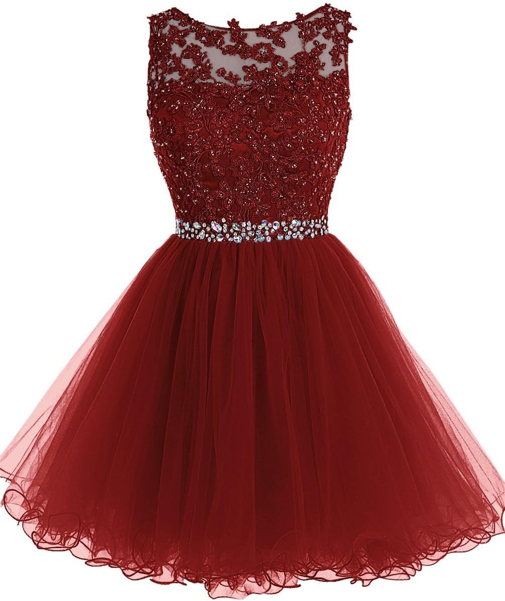 Women's Beaded Short Tulle Prom Dress Lace Homecoming Dresses Cocktail Dress