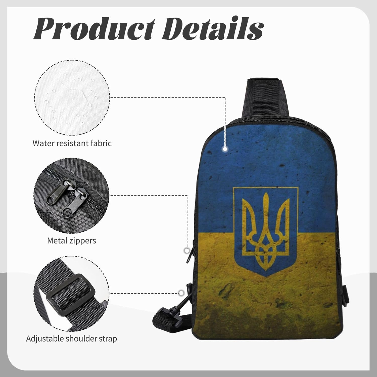 Vintage Ukraine Flag Mini Crossbody Sling Backpack Shoulder Chest Bag Daypack for Hiking Traveling