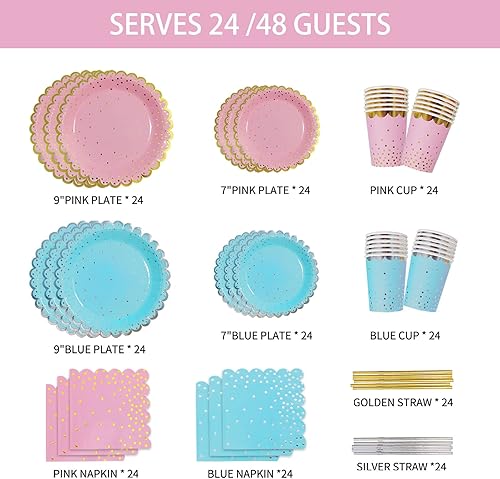 Miniatura 2 de 240 platos y servilletas de papel para revelación de género rosa y azul de Ottin para cumpleaños, fiesta de revelación de género, baby shower, boda,