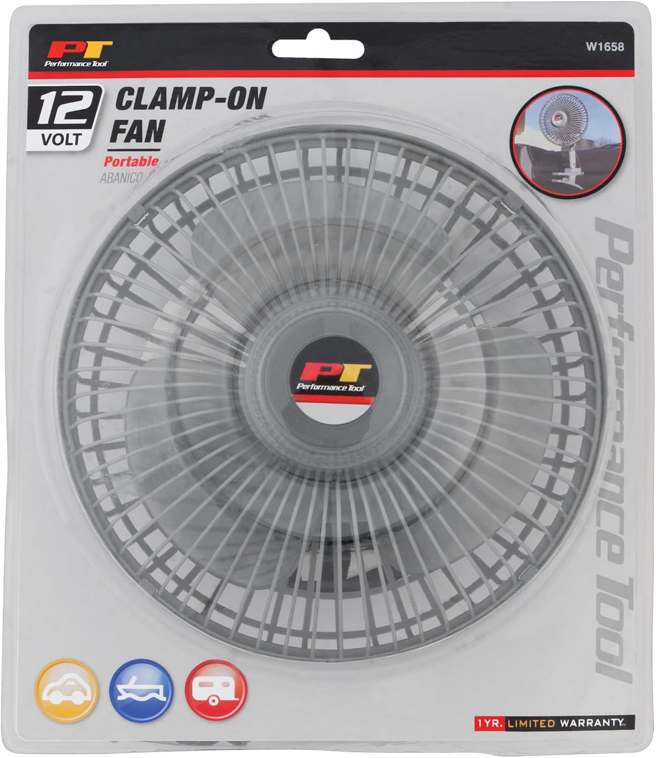 Performance Tool W1658 6-Inch Oscillating Fan (12v w/clamp) - Ideal for Cars, Trucks, RVs, Boats, and More to Keep You Cool and Comfortable On The Go