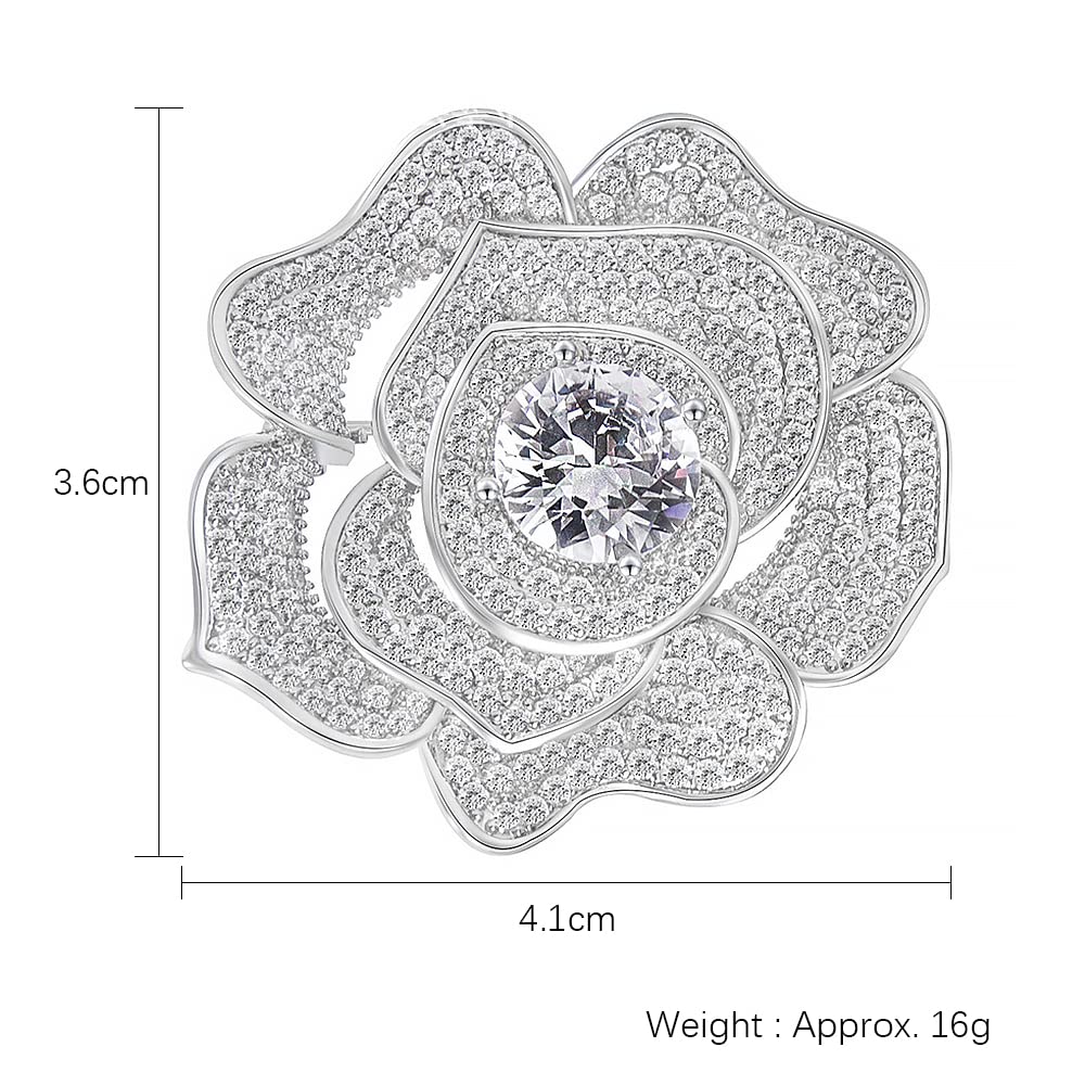 Broche con Forma de Rosa para Mujer, de circonita cúbica, para Vestido, Traje o suéter.