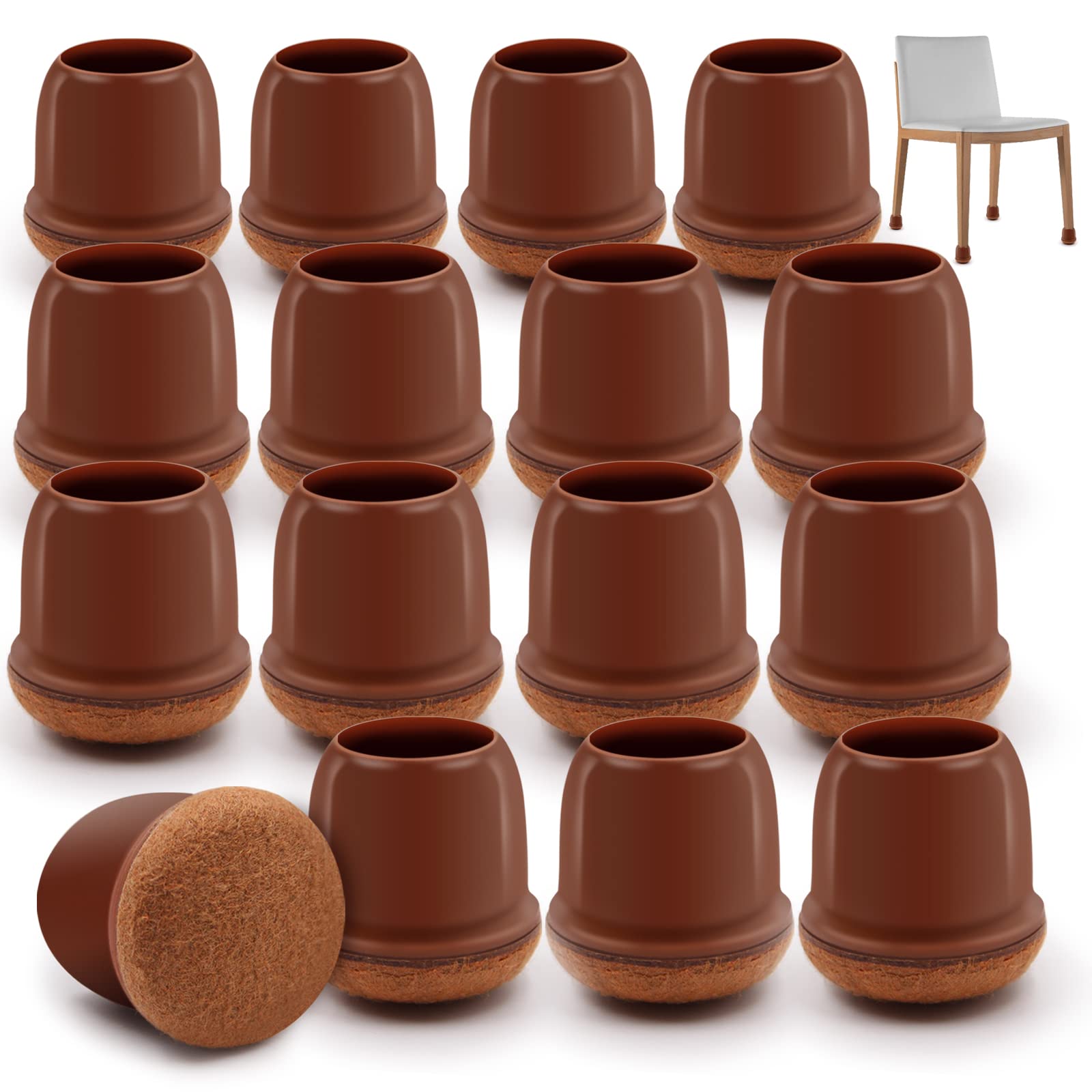 Ukulork Chair Leg Floor Protectors, 16 Pack Furniture Sliders, Brown Silicone Furniture Pads for Hardwood Floors, 16 Pack Ruby Sliders for Chair Legs Without Noise (0.8-1.1")