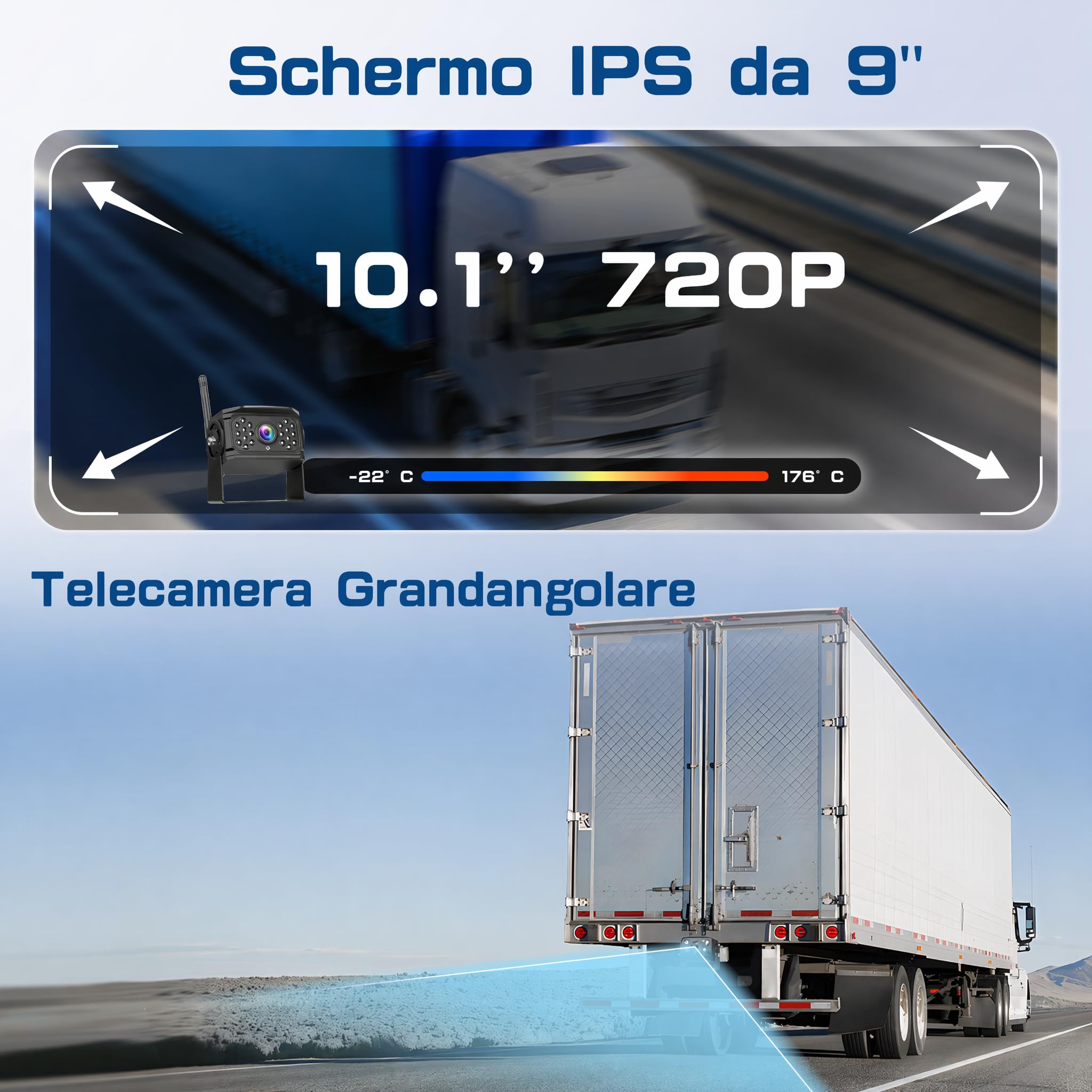Hikity 12-36V DVR Monitor IPS 10,1'' con 4 Telecamera Retromarcia Wireless | Telecamera Posteriore per Camion Rimorchio Furgone Impermeabile IP68 Visione Notturna Linee Di Parcheggio Personalizzate BSW