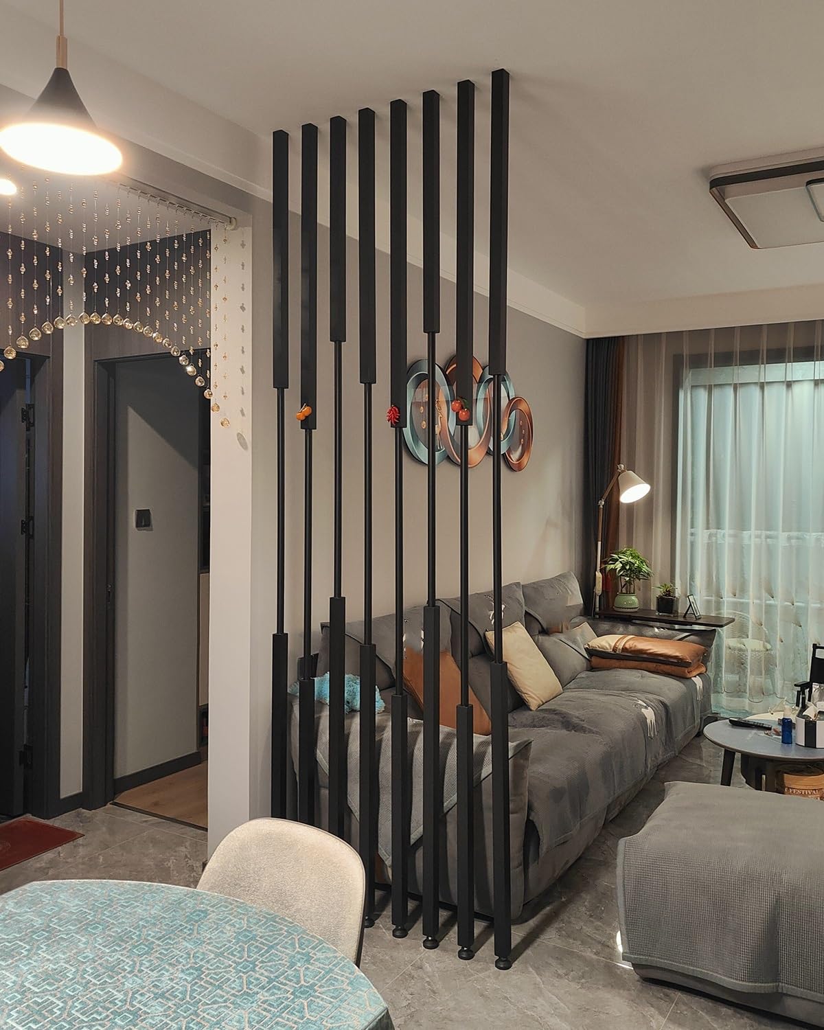 Room Divider Metal Wall Partition Slats Set of 8, Floor to Ceiling Room Divider for Cubicle Studio Apartment Entrance Hollow Decor, No Need to Drill(165cm/65in/5.4ft)