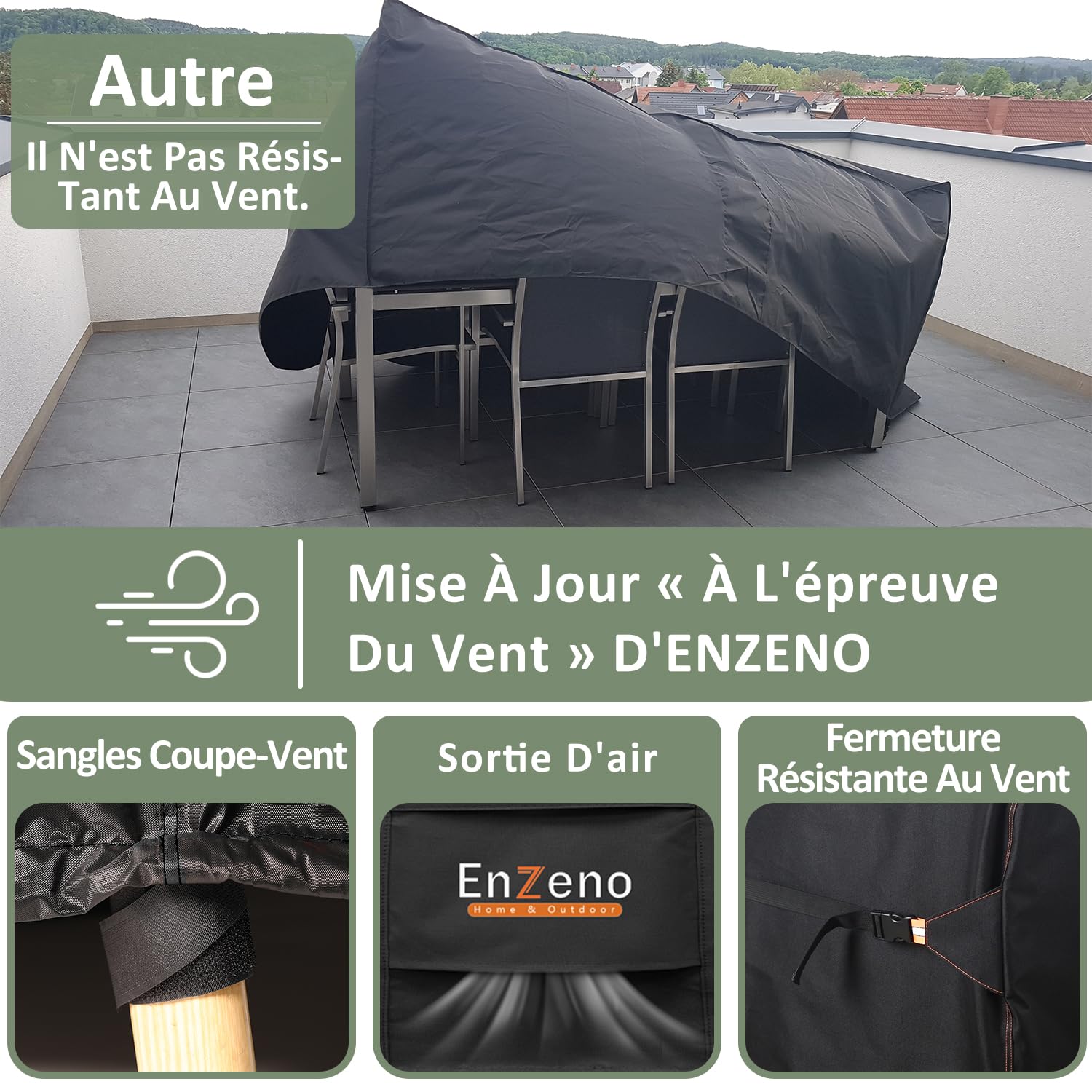 Housse De Protection Pour Meubles De Jardin – 250x210x90 Cm – Tissu Oxford 420D Imperméable – Avec Sangles Et Aérations – Coupe-vent Anti-UV