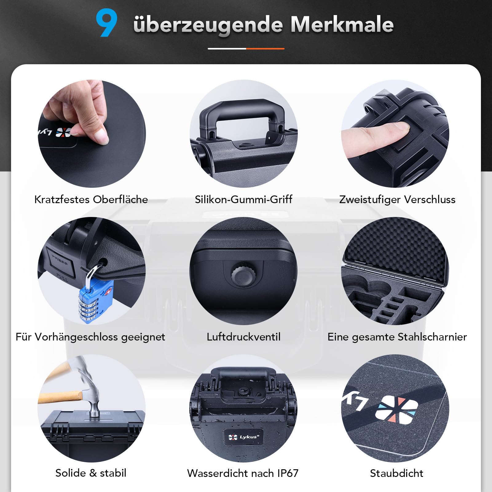 Lykus Titan AT300 Wasserdicht Tasche/Koffer/Case für DJI Avata 360, RC2/RC-N3,Unterstützt 7 Akkus und Zubehör der Fly More Combo[NUR Koffer]