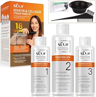 SLUJ Keratin Hair Treatment, Brazilian Straightening Kit with Keratin, Collagen & Hyaluronic Acid,18 Week Home Salon Professional Straightening - Keratina para Alisar el Pelo, Gentle Scent, 2 x Use