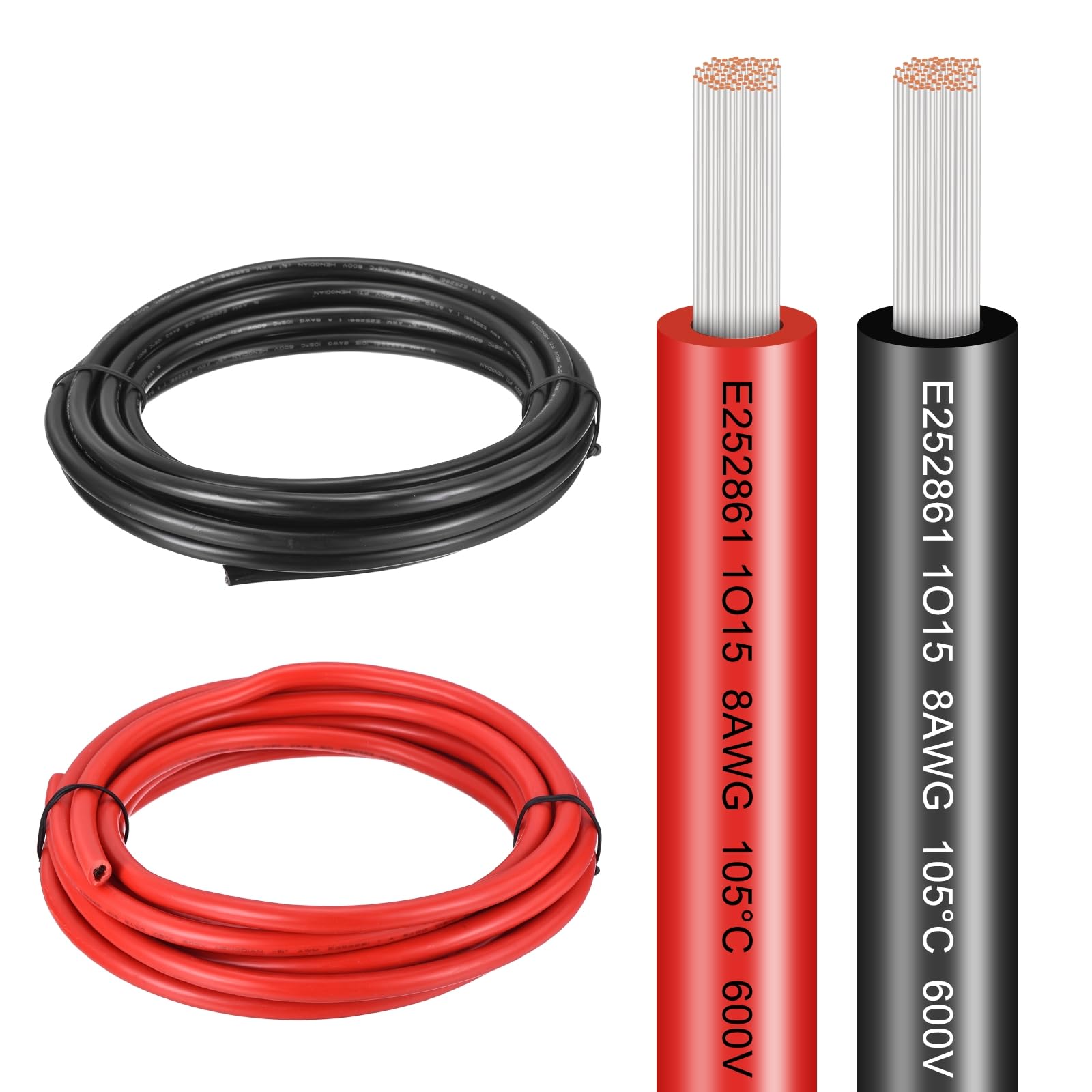 sourcing map 8 AWG Electrical Wire 20Ft(Red 10 ft Black 10 Ft), UL1015 Tinned Copper Wire 600V 105°C Battery Cable for Automotive Audio Trailer Marine Boat Solar LED Strips RV