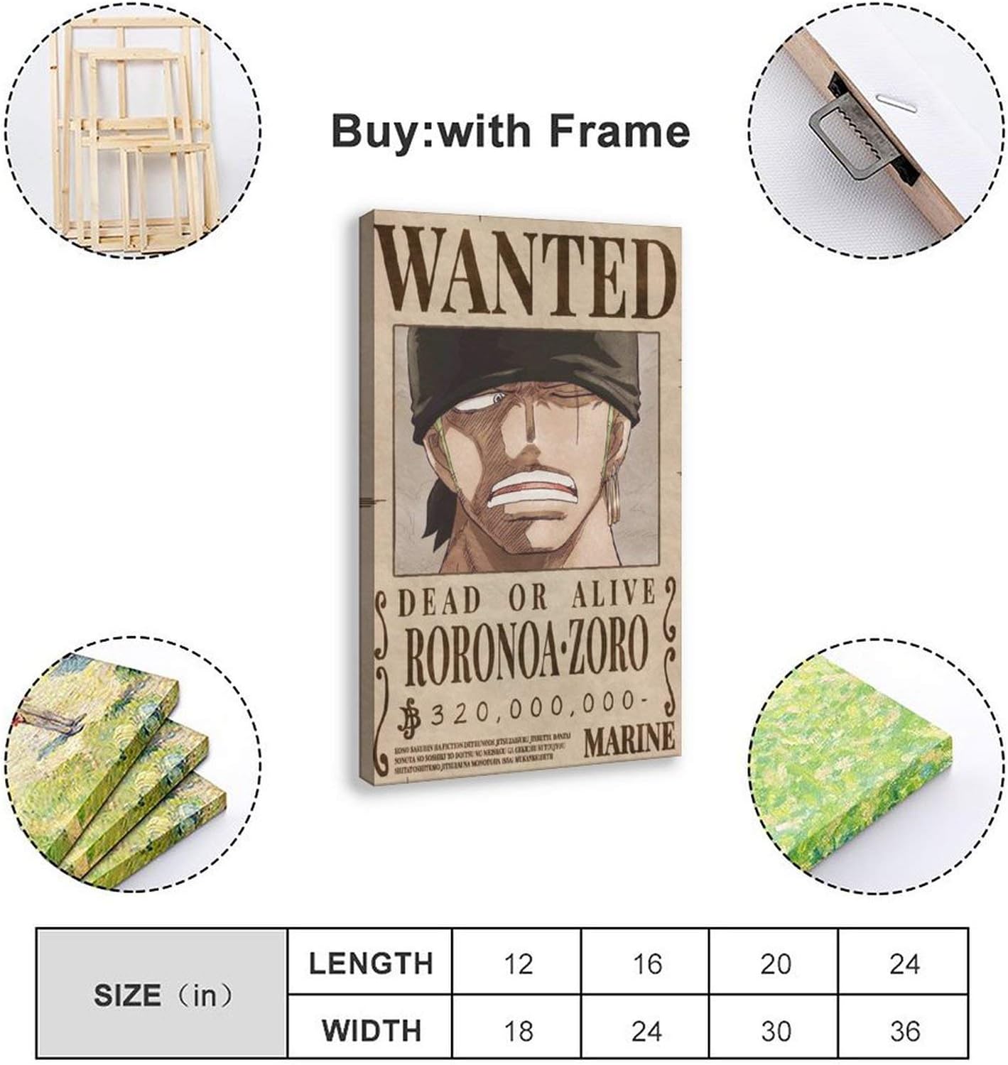 Buy One Piece Roronoa Zoro Wanted Anime Canvas Poster Wall Art Decor Print Picture Paintings For Living Room Bedroom Decoration Frame 16 24inch 40 60cm Online In Japan B092pc958x