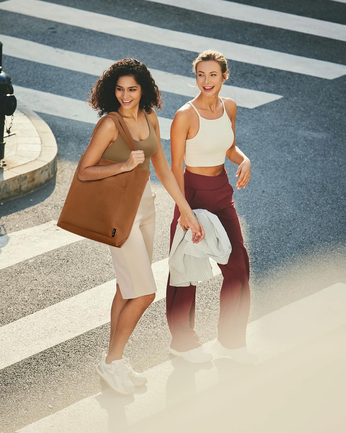 Prite Corduroy Tote Bag for Women Large Shoulder Bag with Zipper and Pockets for College Work Travel Shopping - Image 3