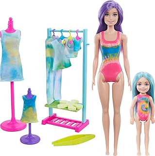 Barbie Color Reveal Gift Set, Tie-Dye Fashion Maker, Color Reveal Barbie Doll, Chelsea â€‹Doll and Pet, Tie-Dye Tools and Dye-able Fashionsâ€‹