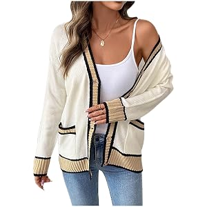 Womens Open Front Long Sleeve Cardigan Sweaters Business Casual Color Block Outerwear Coats Fall Fashion Clothes