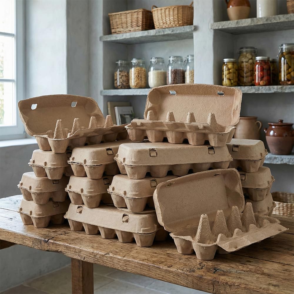 LANSKYLAN Boîte À Œufs 10 Places en Carton Recyclé Lot de 20 Boites À Œuf pour Transport Et Stockage Idéal pour Œufs, Plantation Et Artisanat Idéales pour Les fêtes