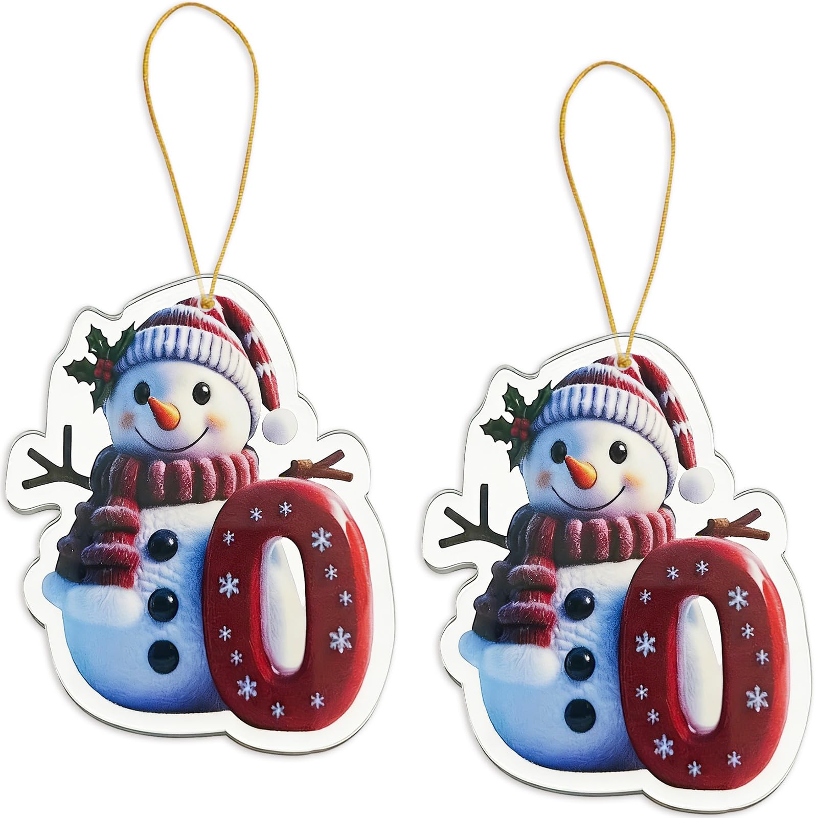 FAMINESS 2PCS 2D Acrylic Letter O Snowman Christmas Ornaments - 26 Alphabet Tree Decorations Hanging Ornaments for Party Gifts — image 1